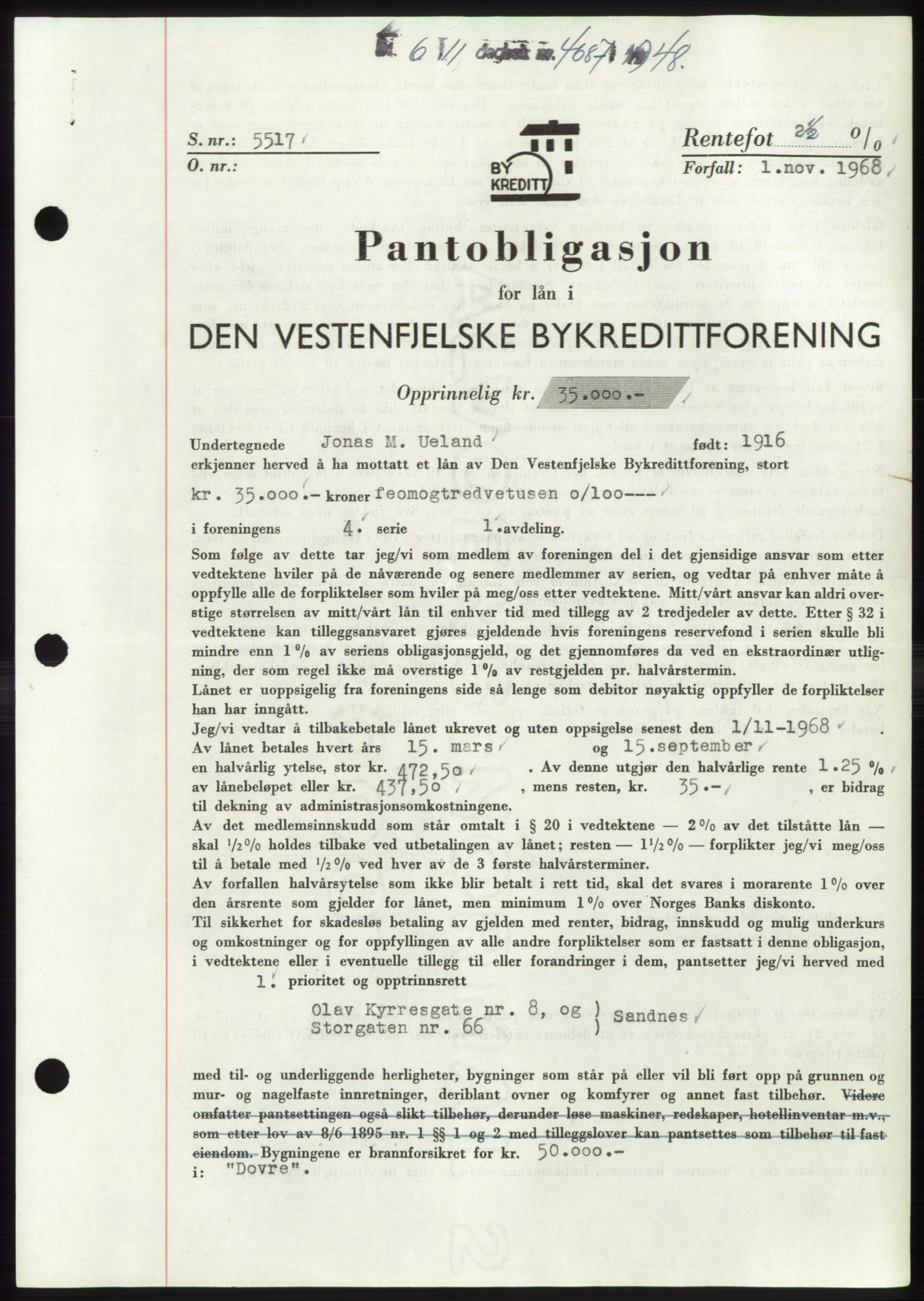 Jæren sorenskriveri, SAST/A-100310/03/G/Gba/L0100: Pantebok, 1948-1948, Dagboknr: 4687/1948