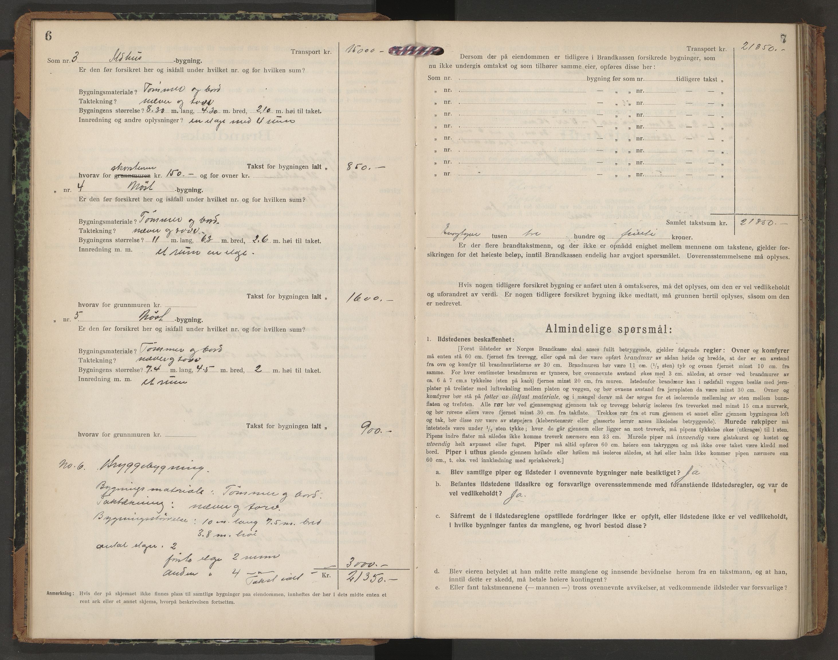 Tjøtta lensmannskontor, AV/SAT-A-5712/1/12/12b/L0006: Branntakstprotokoll-skjema, 1920-1925