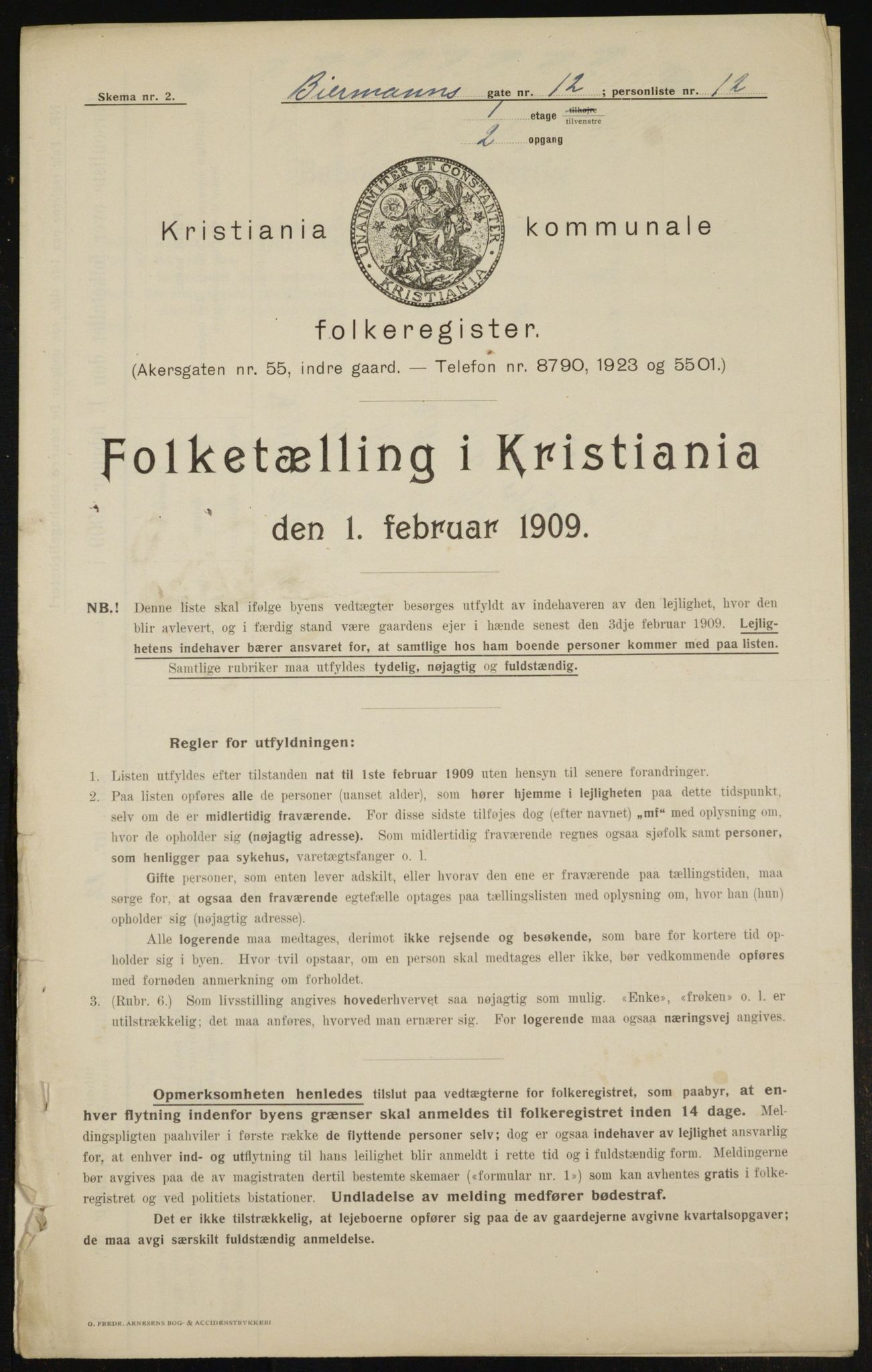 OBA, Kommunal folketelling 1.2.1909 for Kristiania kjøpstad, 1909, s. 4542