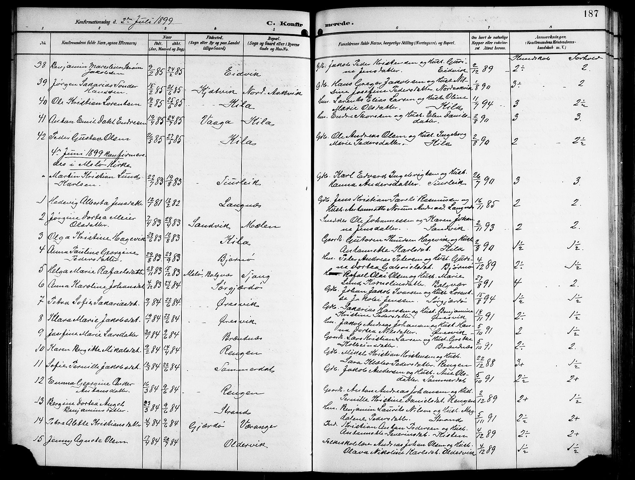 Ministerialprotokoller, klokkerbøker og fødselsregistre - Nordland, AV/SAT-A-1459/841/L0621: Klokkerbok nr. 841C05, 1897-1923, s. 187