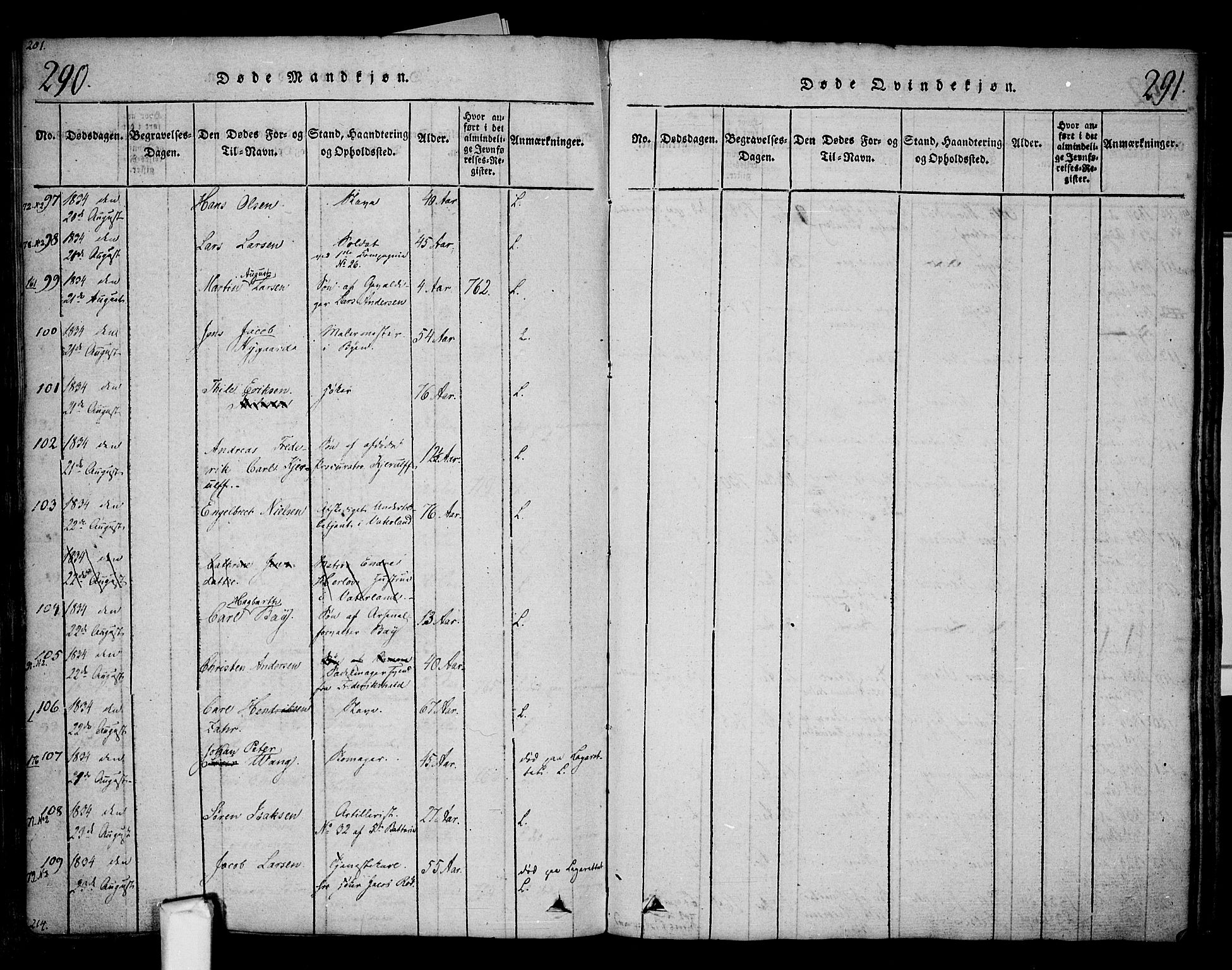 Fredrikstad prestekontor Kirkebøker, AV/SAO-A-11082/F/Fa/L0004: Ministerialbok nr. 4, 1816-1834, s. 290-291