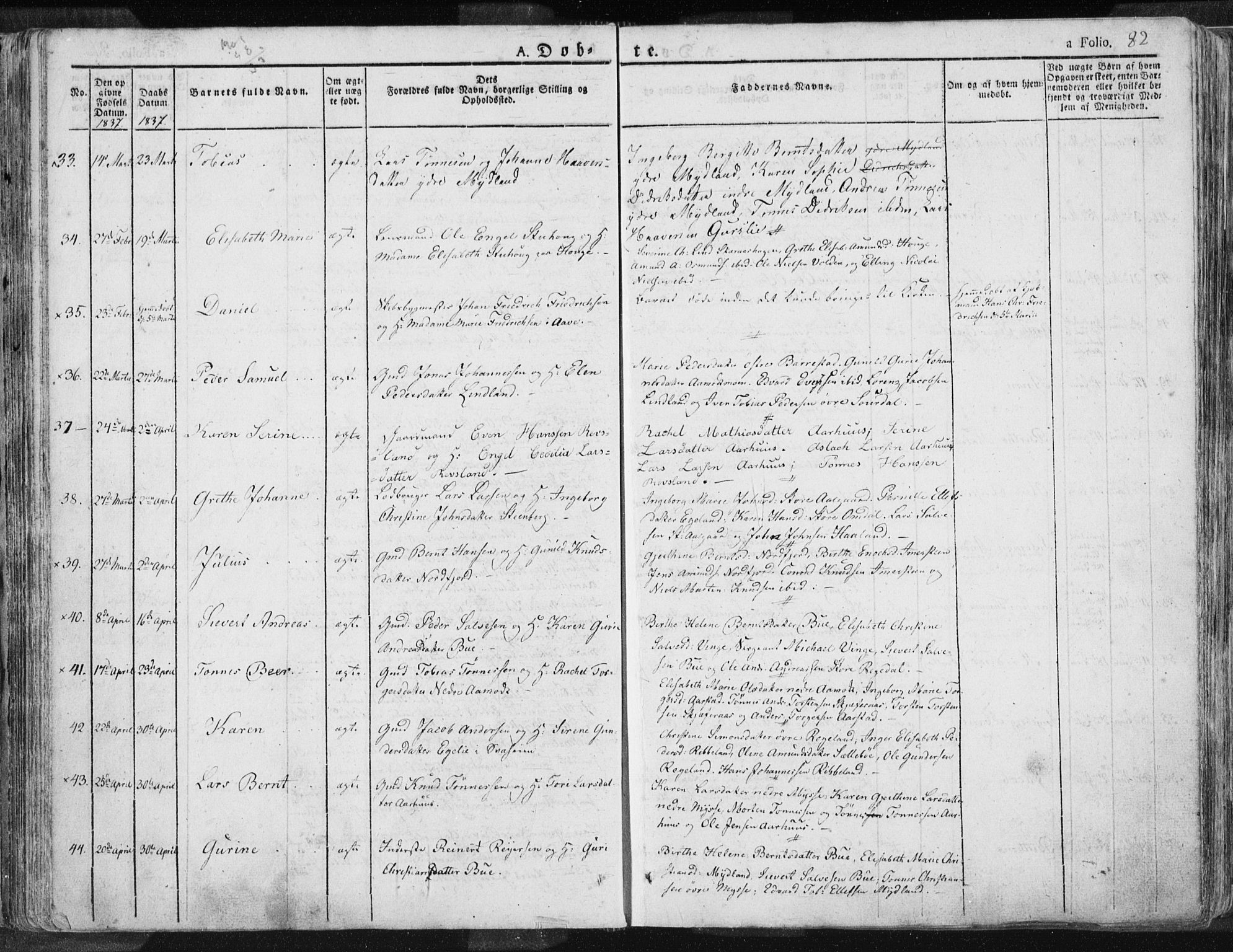 Sokndal sokneprestkontor, AV/SAST-A-101808: Ministerialbok nr. A 7.1, 1826-1842, s. 82