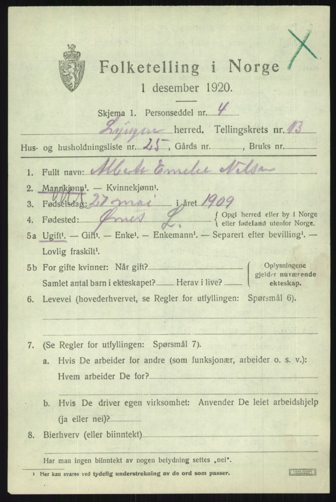 SATØ, Folketelling 1920 for 1938 Lyngen herred, 1920, s. 10391