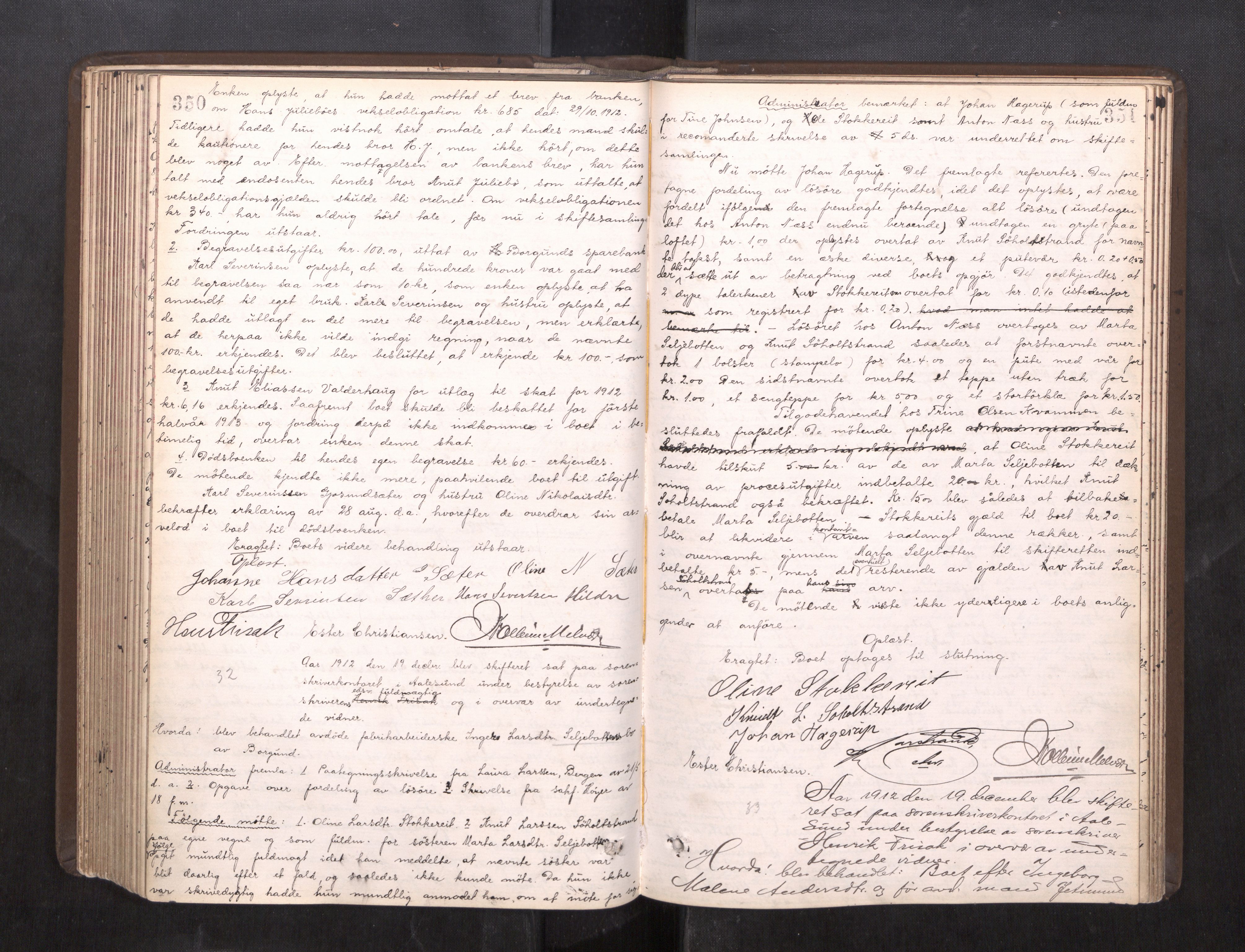 Nordre Sunnmøre sorenskriveri, AV/SAT-A-0006/1/3/3B/L0004: Skiftebehandlingsprotokoll 4, 1907-1914, s. 350-351