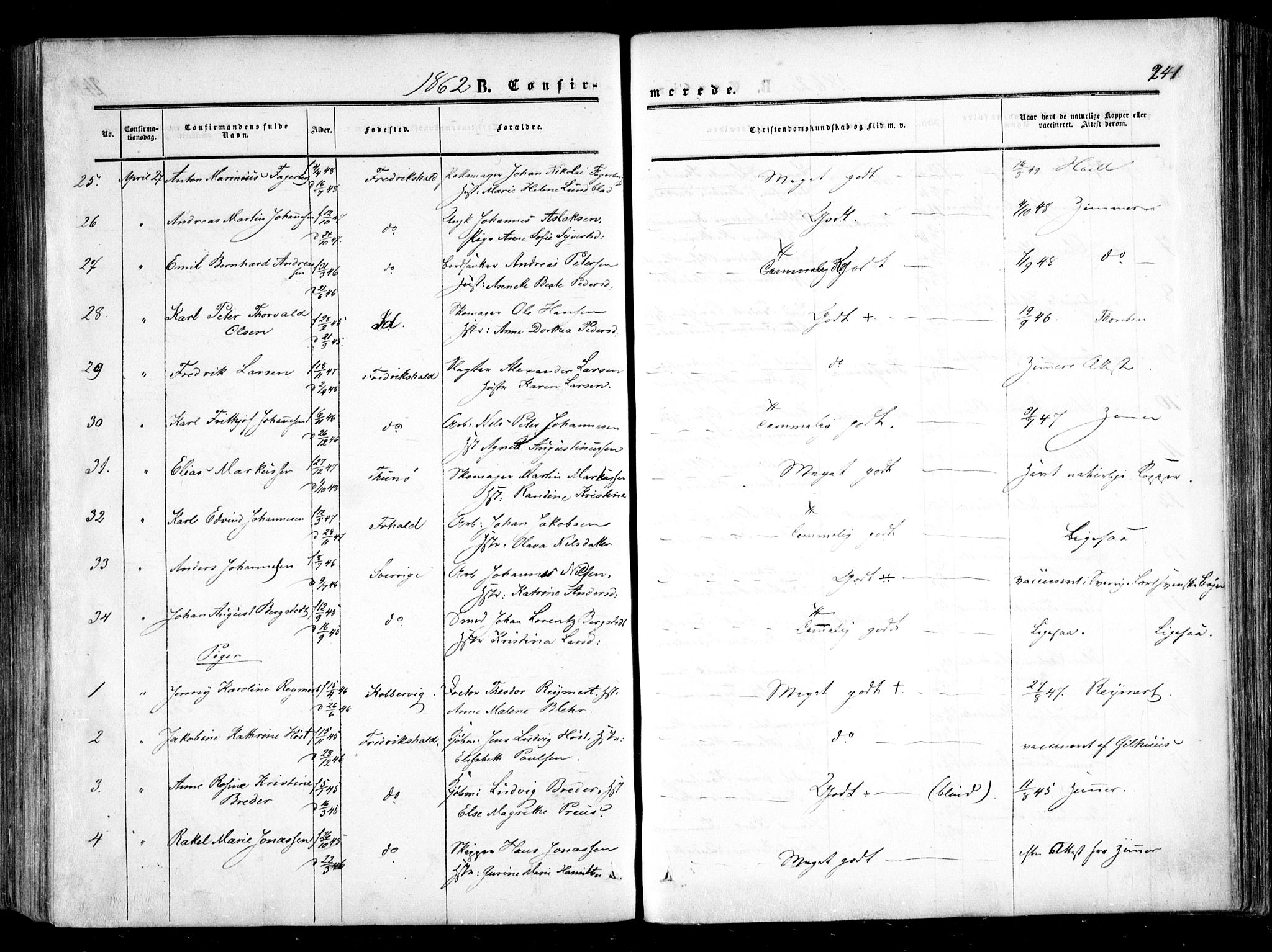 Halden prestekontor Kirkebøker, AV/SAO-A-10909/F/Fa/L0007: Ministerialbok nr. I 7, 1857-1865, s. 241