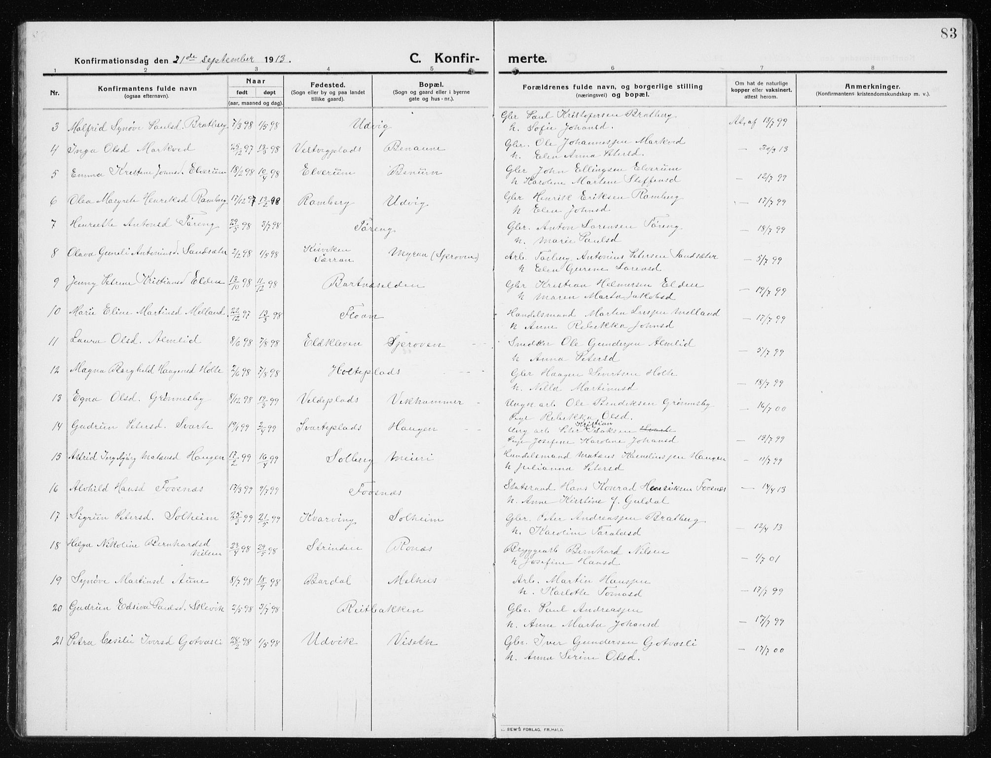 Ministerialprotokoller, klokkerbøker og fødselsregistre - Nord-Trøndelag, AV/SAT-A-1458/741/L0402: Klokkerbok nr. 741C03, 1911-1926, s. 83