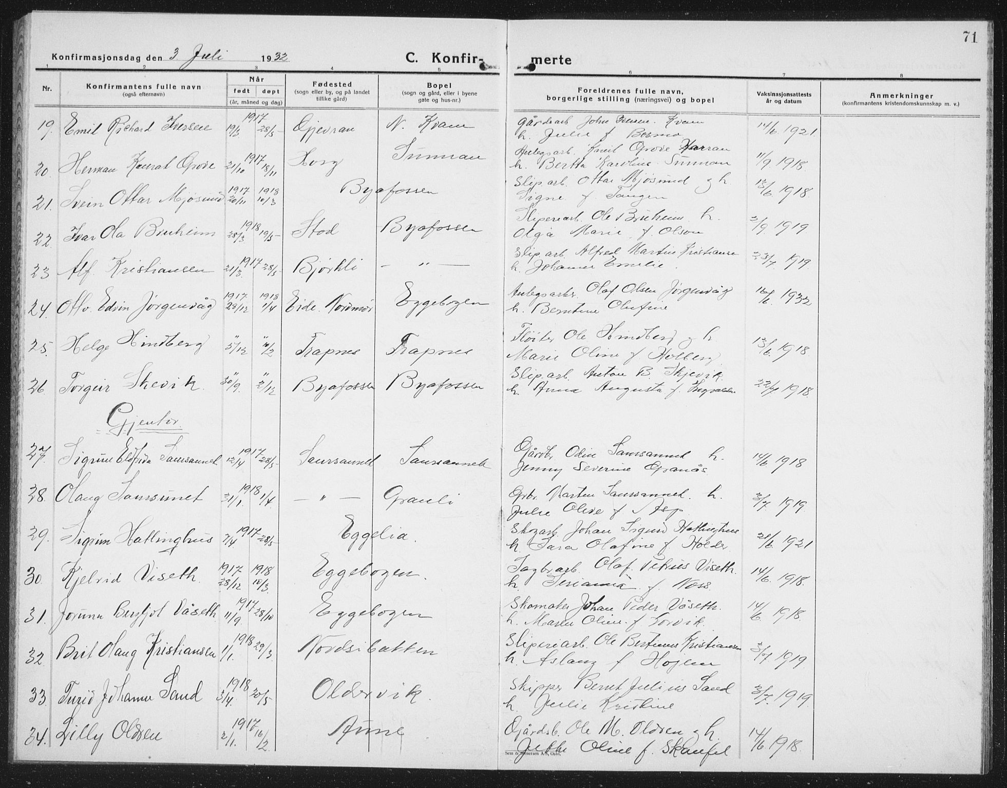 Ministerialprotokoller, klokkerbøker og fødselsregistre - Nord-Trøndelag, SAT/A-1458/740/L0383: Klokkerbok nr. 740C04, 1927-1939, s. 71