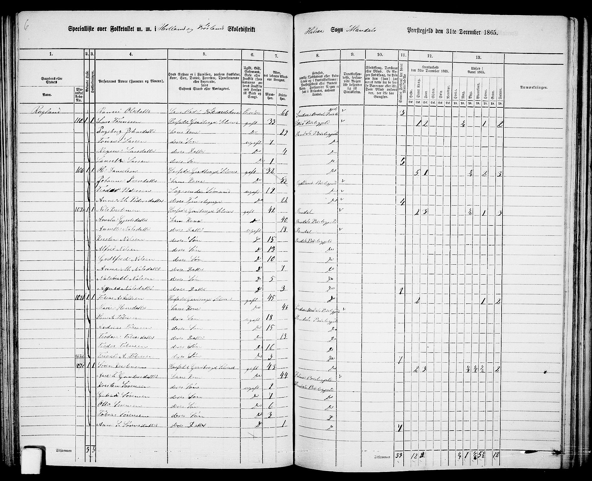 RA, Folketelling 1865 for 1019L Mandal prestegjeld, Halse sokn og Harkmark sokn, 1865, s. 81