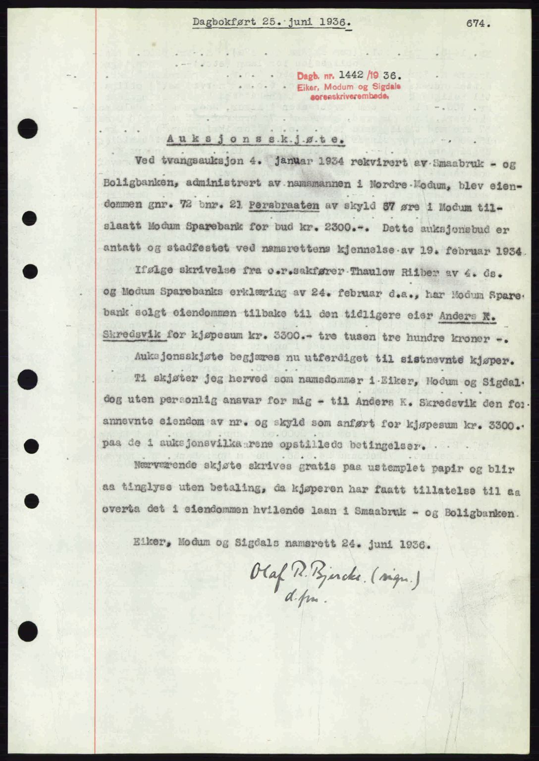 Eiker, Modum og Sigdal sorenskriveri, SAKO/A-123/G/Ga/Gab/L0032: Pantebok nr. A2, 1936-1936, Dagboknr: 1442/1936