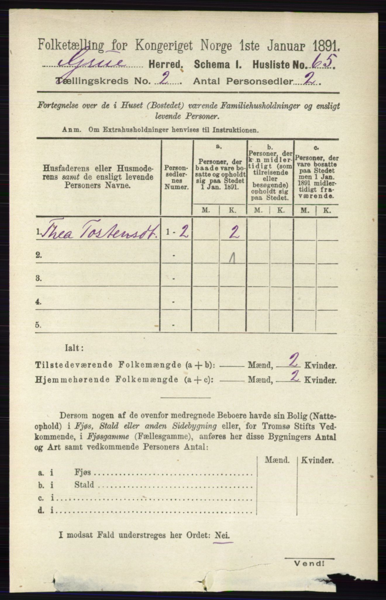 RA, Folketelling 1891 for 0423 Grue herred, 1891, s. 1069