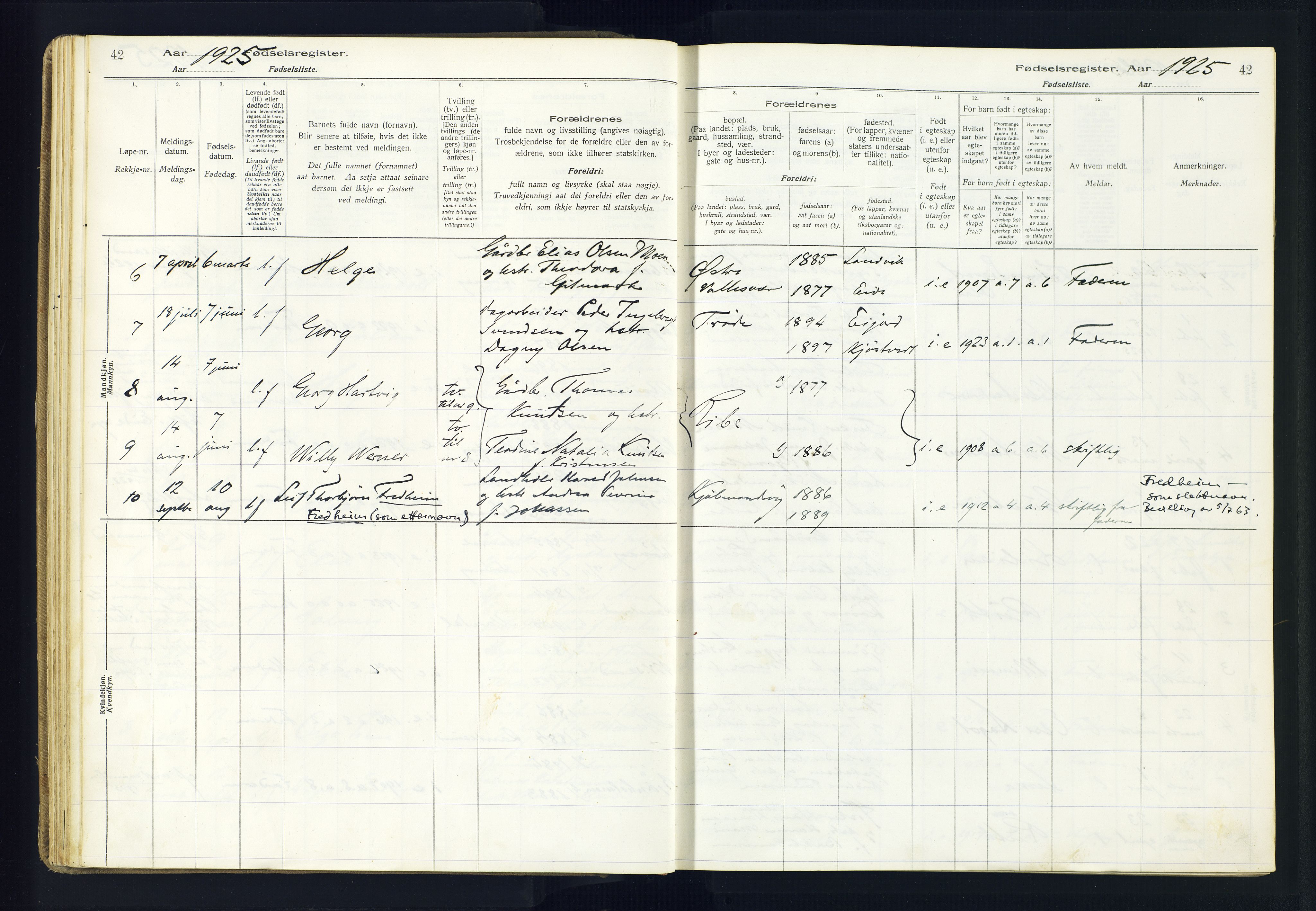 Høvåg sokneprestkontor, AV/SAK-1111-0025/J/Ja/L0001: Fødselsregister nr. II.4.2, 1916-1982, s. 42