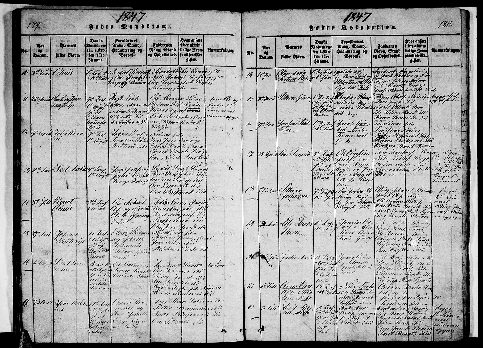 Ministerialprotokoller, klokkerbøker og fødselsregistre - Nordland, AV/SAT-A-1459/834/L0510: Klokkerbok nr. 834C01, 1820-1847, s. 179-180