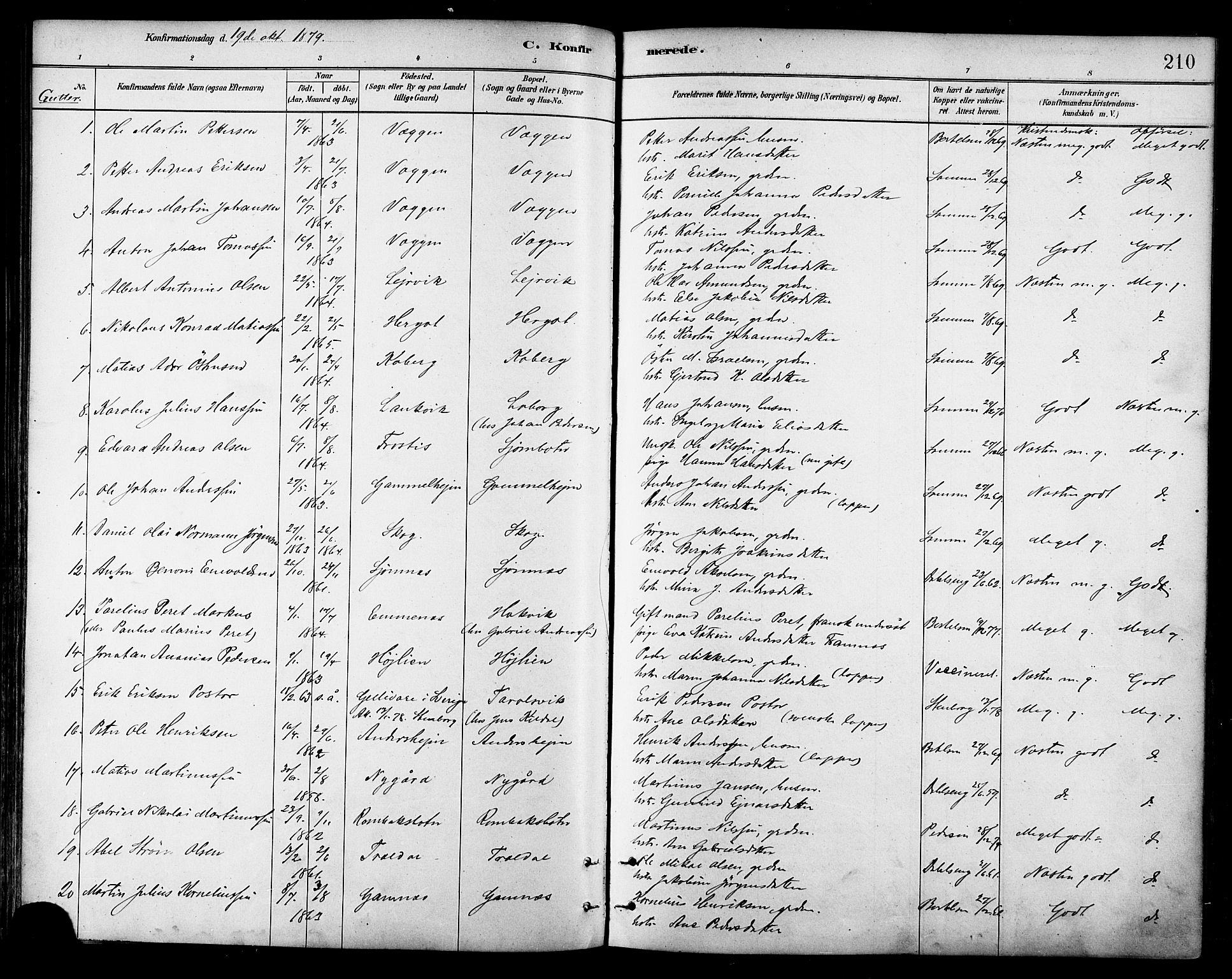 Ministerialprotokoller, klokkerbøker og fødselsregistre - Nordland, AV/SAT-A-1459/866/L0938: Ministerialbok nr. 866A01, 1879-1893, s. 210