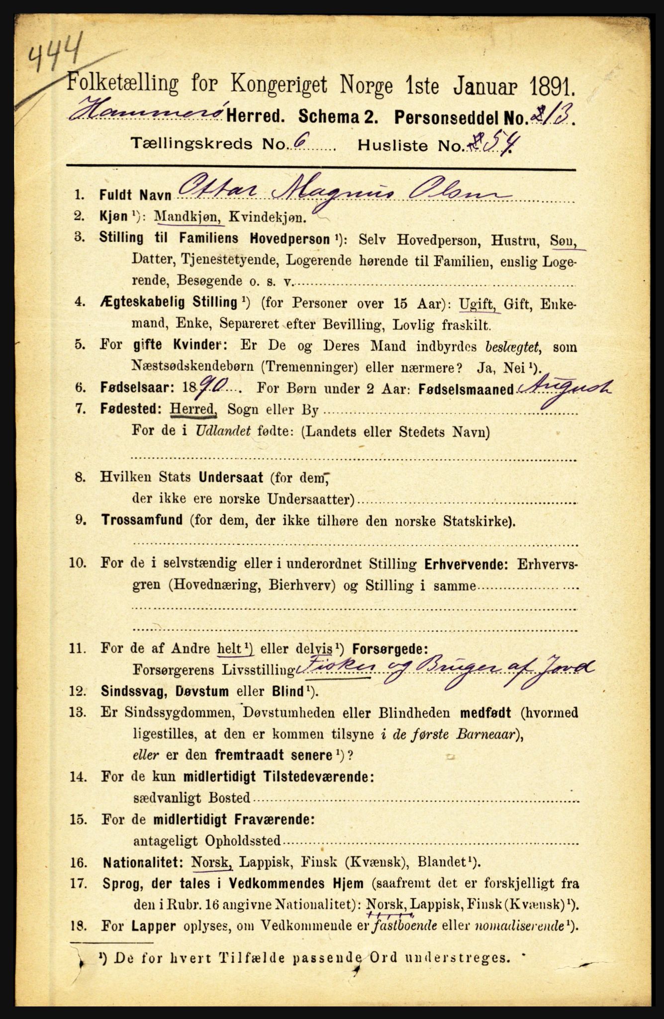 RA, Folketelling 1891 for 1849 Hamarøy herred, 1891, s. 3323