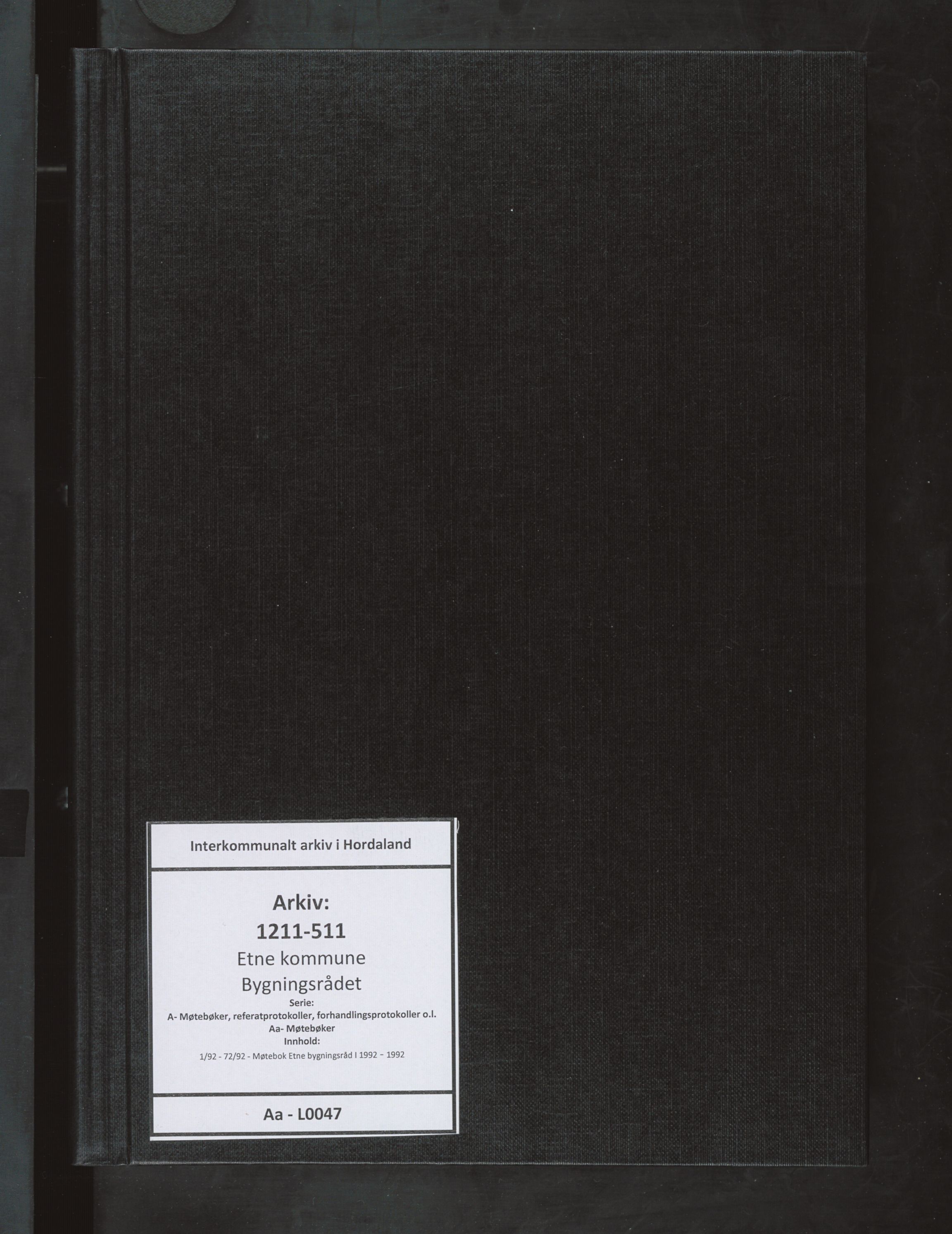 Etne kommune. Bygningsrådet, IKAH/1211-511/A/Aa/L0047: Møtebok Etne bygningsråd I, 1992