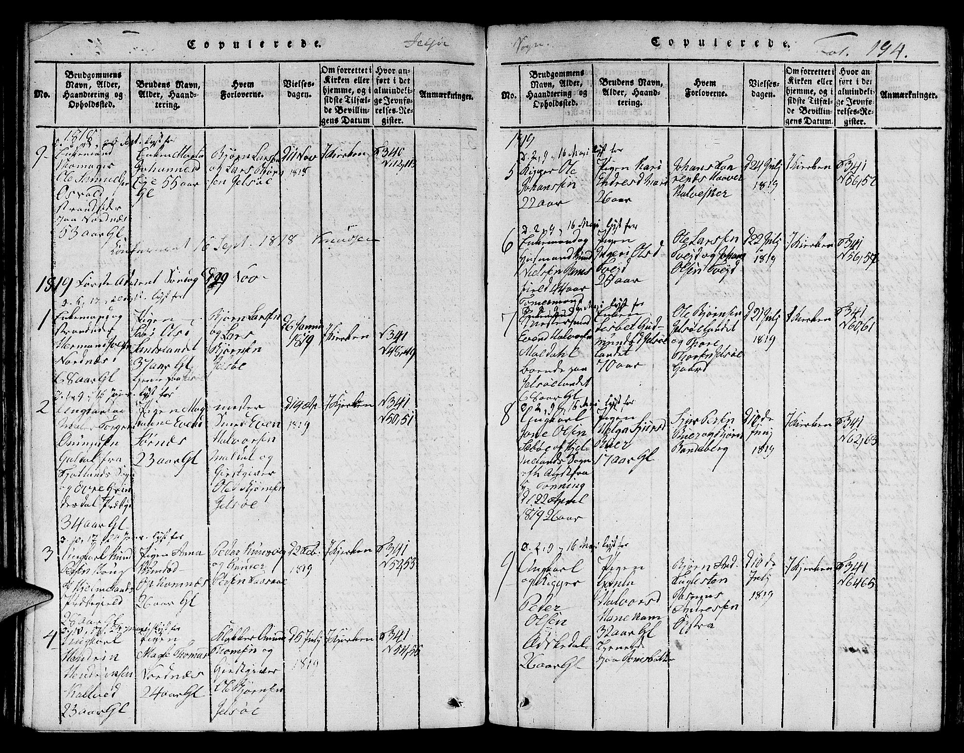 Jelsa sokneprestkontor, AV/SAST-A-101842/01/V: Klokkerbok nr. B 1 /1, 1816-1828, s. 194