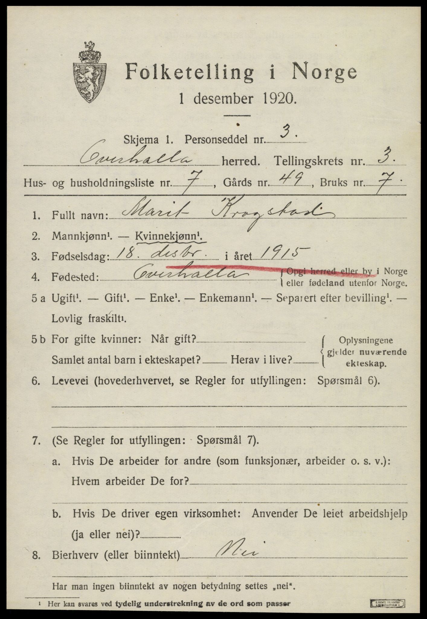 SAT, Folketelling 1920 for 1744 Overhalla herred, 1920, s. 2138