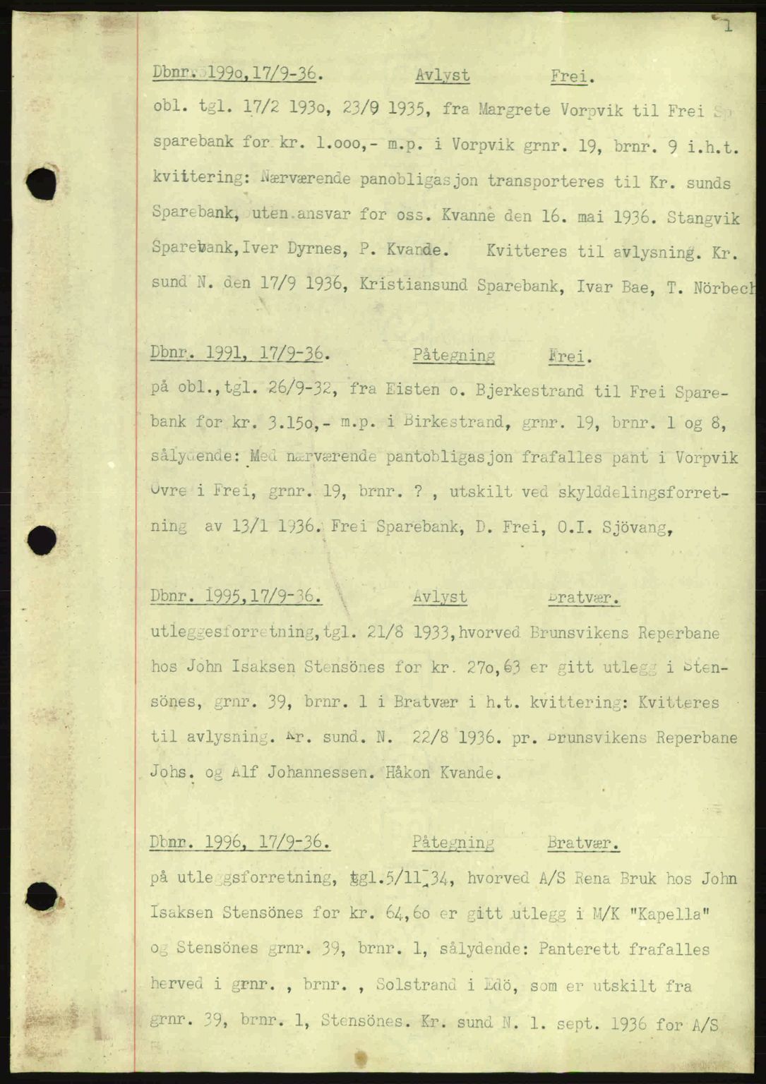 Nordmøre sorenskriveri, SAT/A-4132/1/2/2Ca: Pantebok nr. C80, 1936-1939, Dagboknr: 1990/1936
