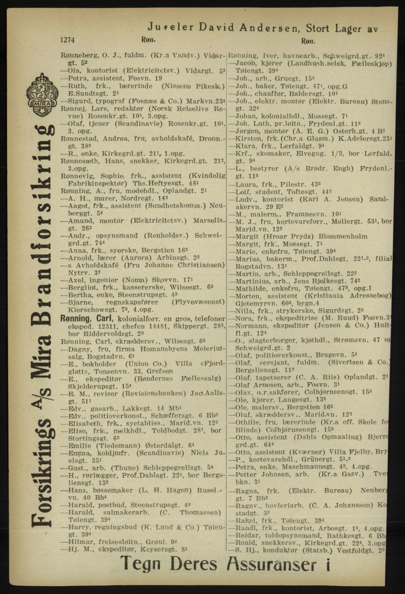 Kristiania/Oslo adressebok, PUBL/-, 1918, s. 1299