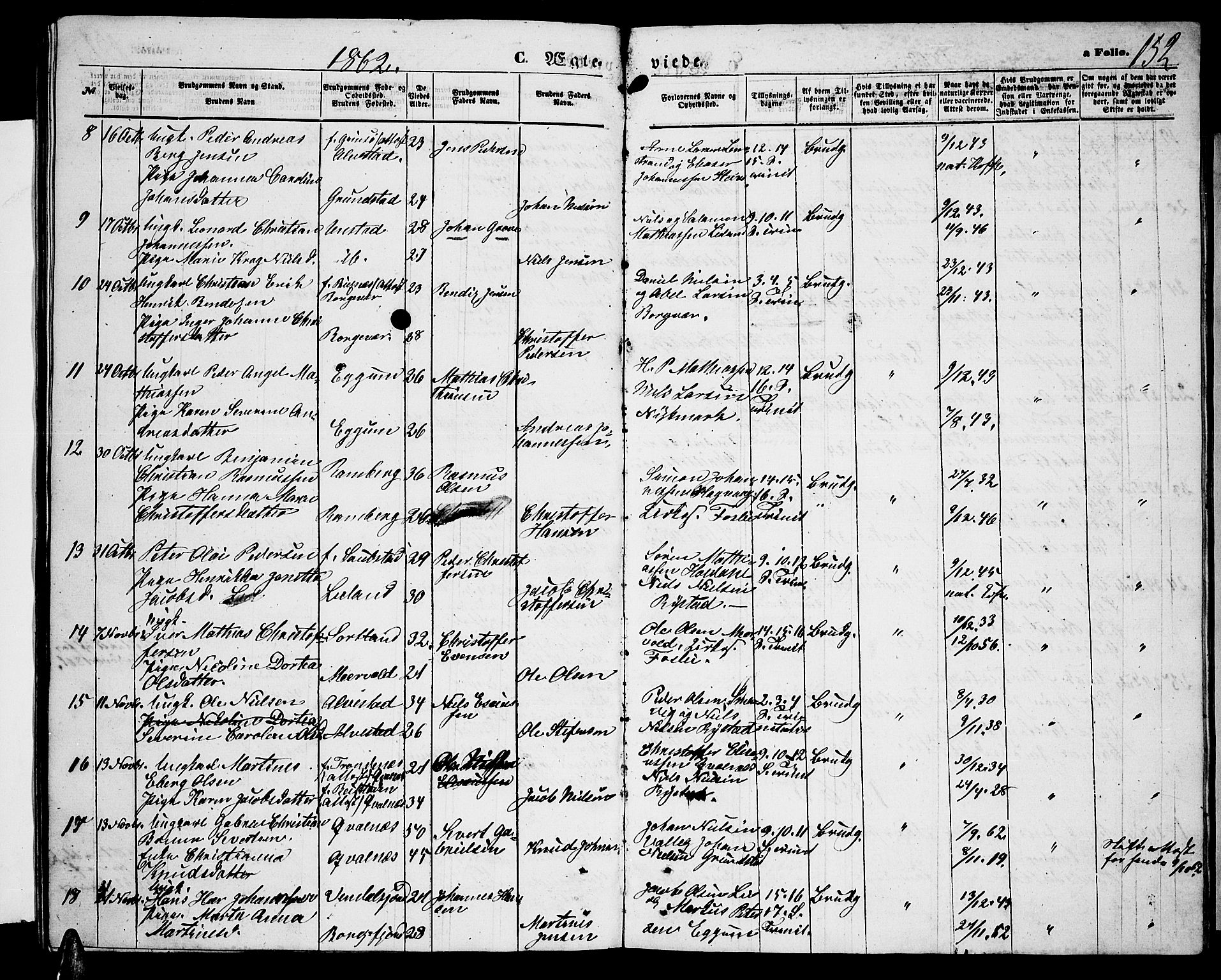 Ministerialprotokoller, klokkerbøker og fødselsregistre - Nordland, AV/SAT-A-1459/880/L1140: Klokkerbok nr. 880C02, 1861-1875, s. 152