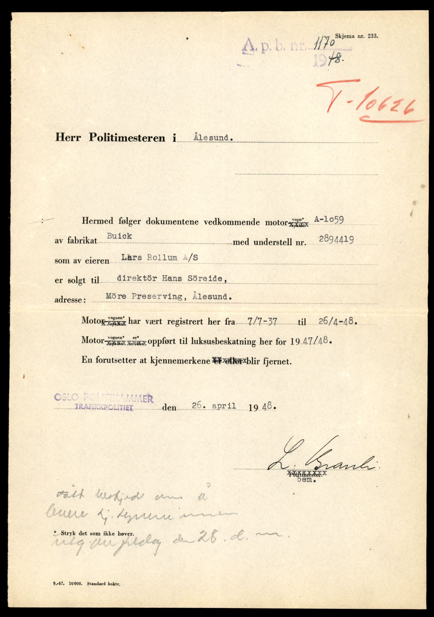 Møre og Romsdal vegkontor - Ålesund trafikkstasjon, AV/SAT-A-4099/F/Fe/L0022: Registreringskort for kjøretøy T 10584 - T 10694, 1927-1998, s. 1339