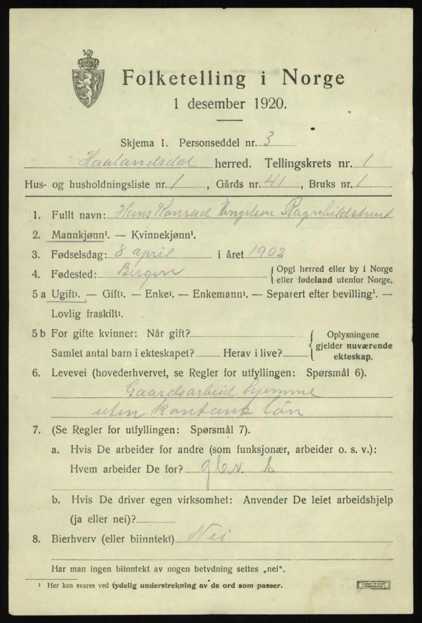 SAB, Folketelling 1920 for 1239 Hålandsdal herred, 1920, s. 244