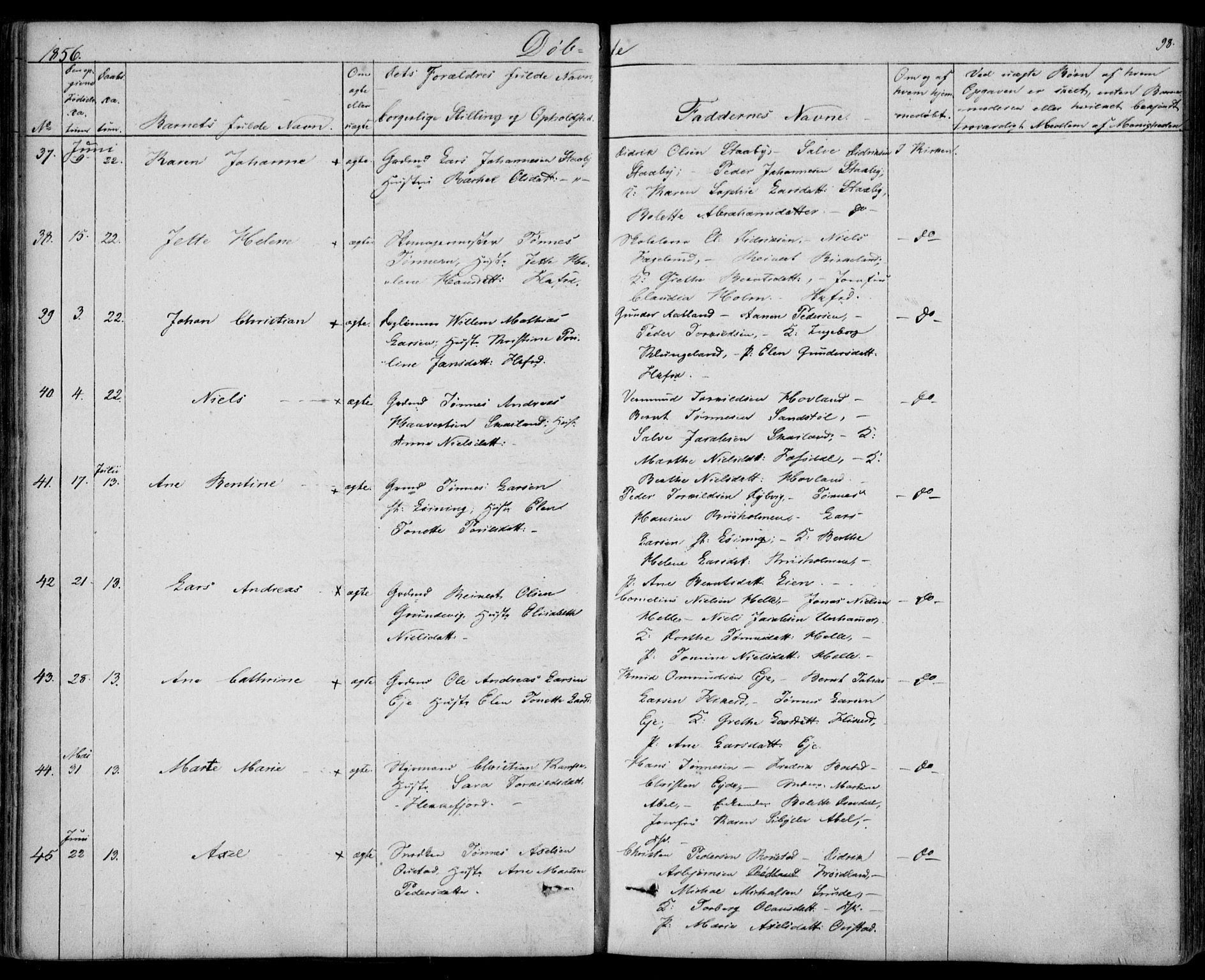 Flekkefjord sokneprestkontor, AV/SAK-1111-0012/F/Fb/Fbc/L0005: Klokkerbok nr. B 5, 1846-1866, s. 98