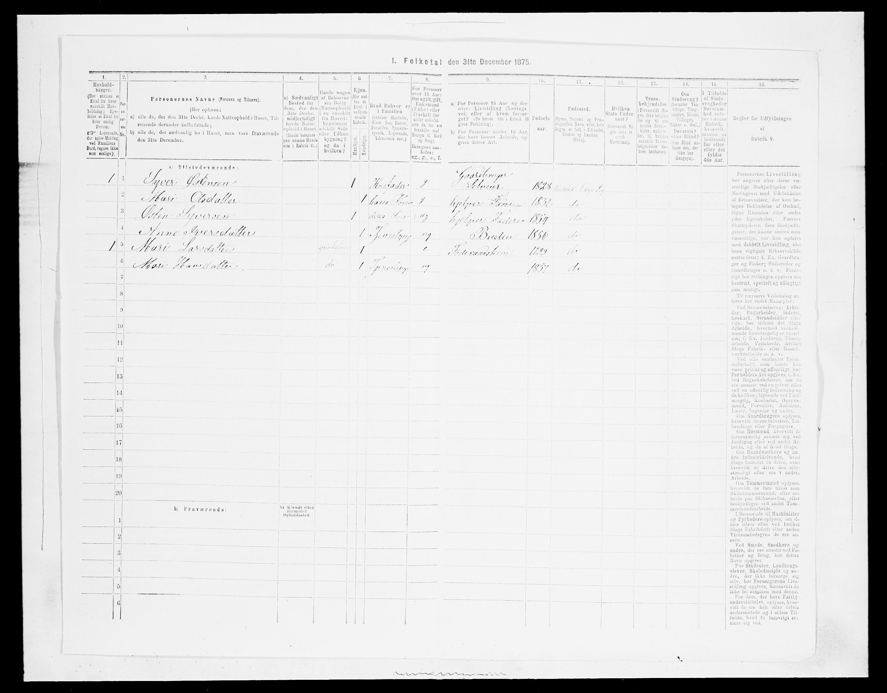 SAH, Folketelling 1875 for 0515P Vågå prestegjeld, 1875, s. 1266