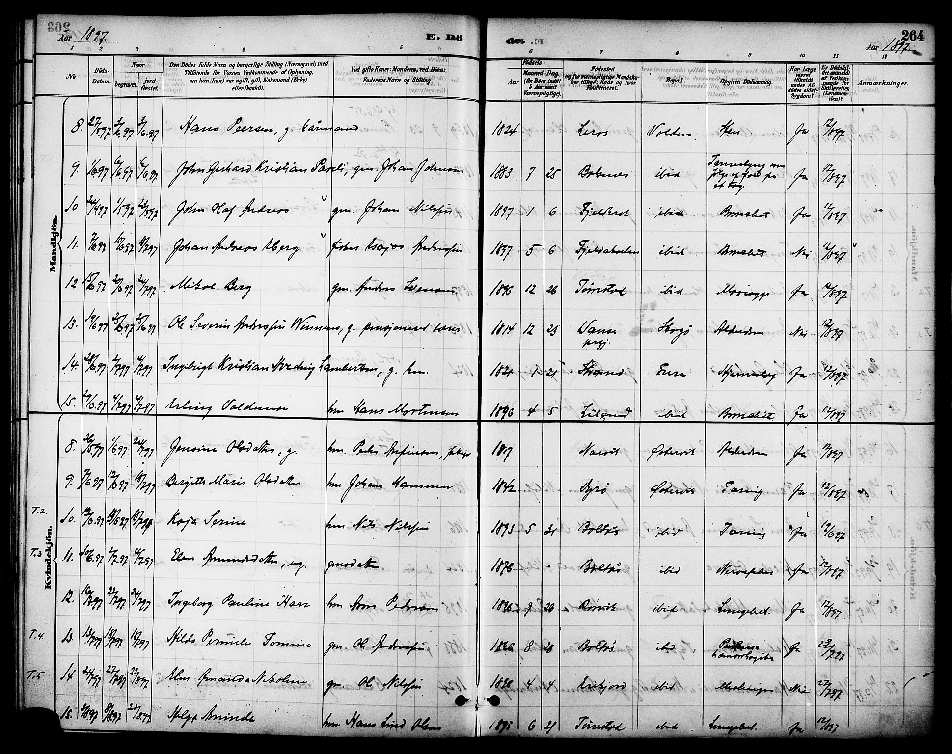 Ministerialprotokoller, klokkerbøker og fødselsregistre - Nordland, SAT/A-1459/863/L0898: Ministerialbok nr. 863A10, 1886-1897, s. 264