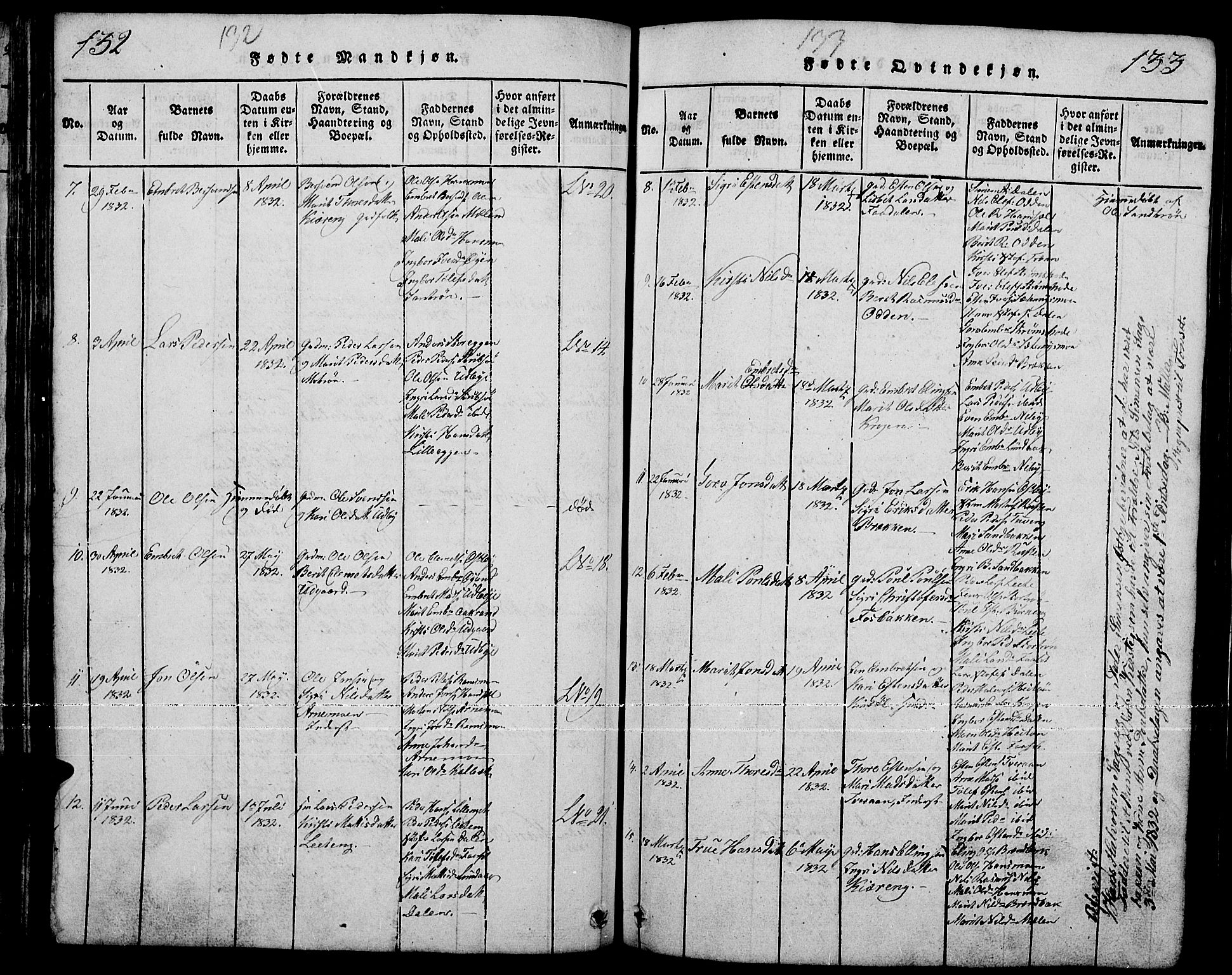 Tynset prestekontor, AV/SAH-PREST-058/H/Ha/Hab/L0001: Klokkerbok nr. 1, 1814-1859, s. 132-133