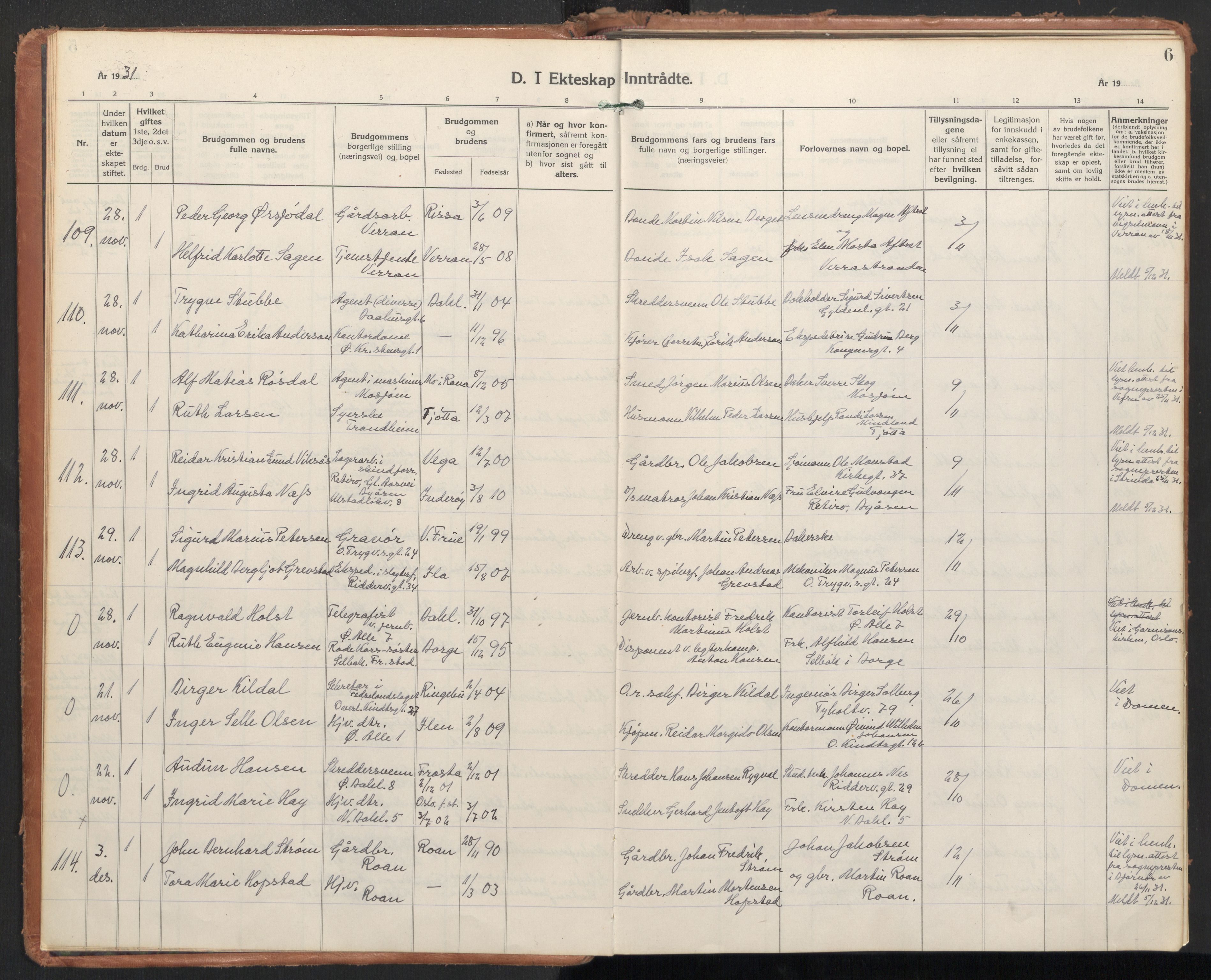 Ministerialprotokoller, klokkerbøker og fødselsregistre - Sør-Trøndelag, AV/SAT-A-1456/604/L0209: Ministerialbok nr. 604A29, 1931-1945, s. 6