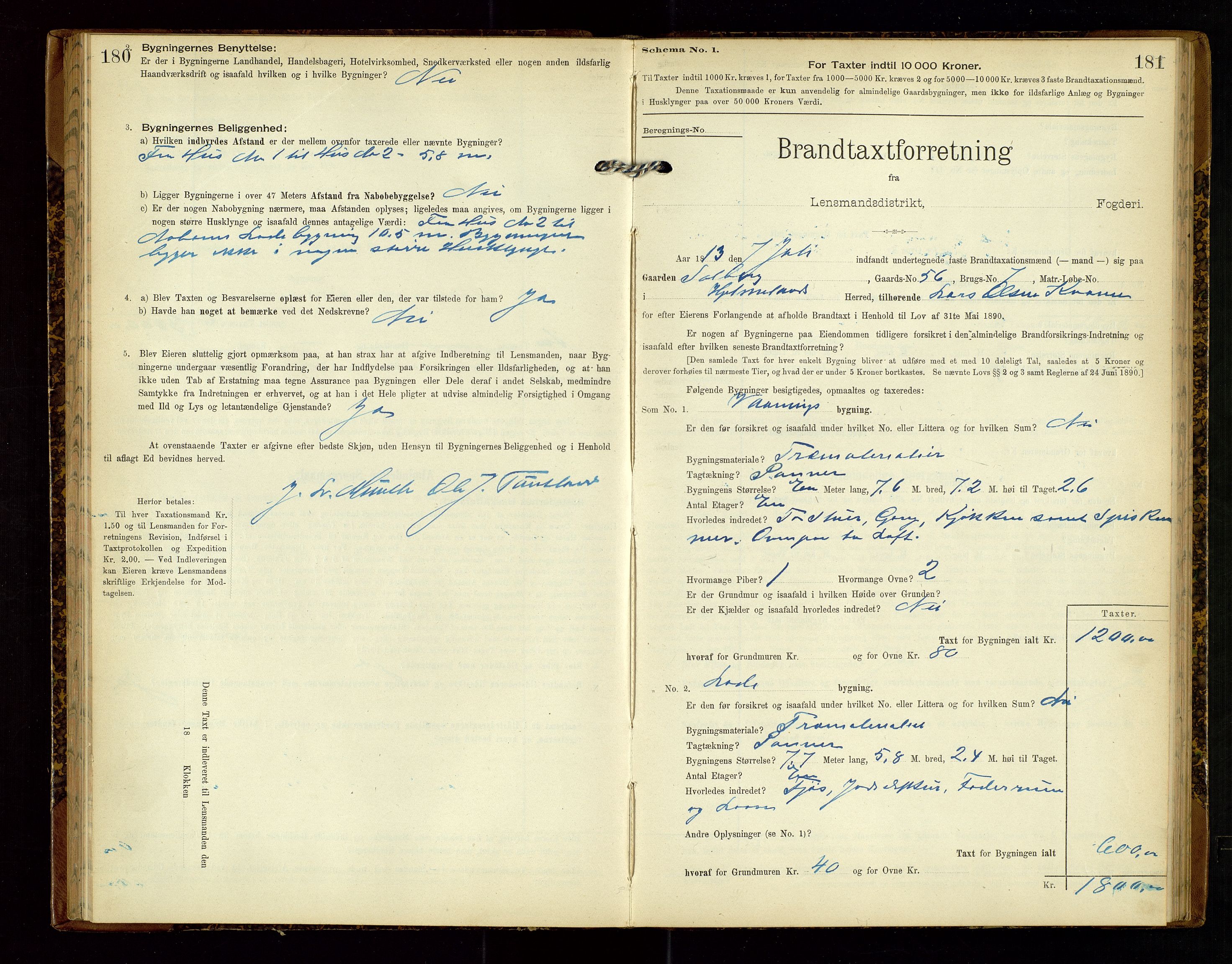 Hjelmeland lensmannskontor, AV/SAST-A-100439/Gob/L0002: "Brandtaxationsprotokol", 1904-1920, s. 180-181