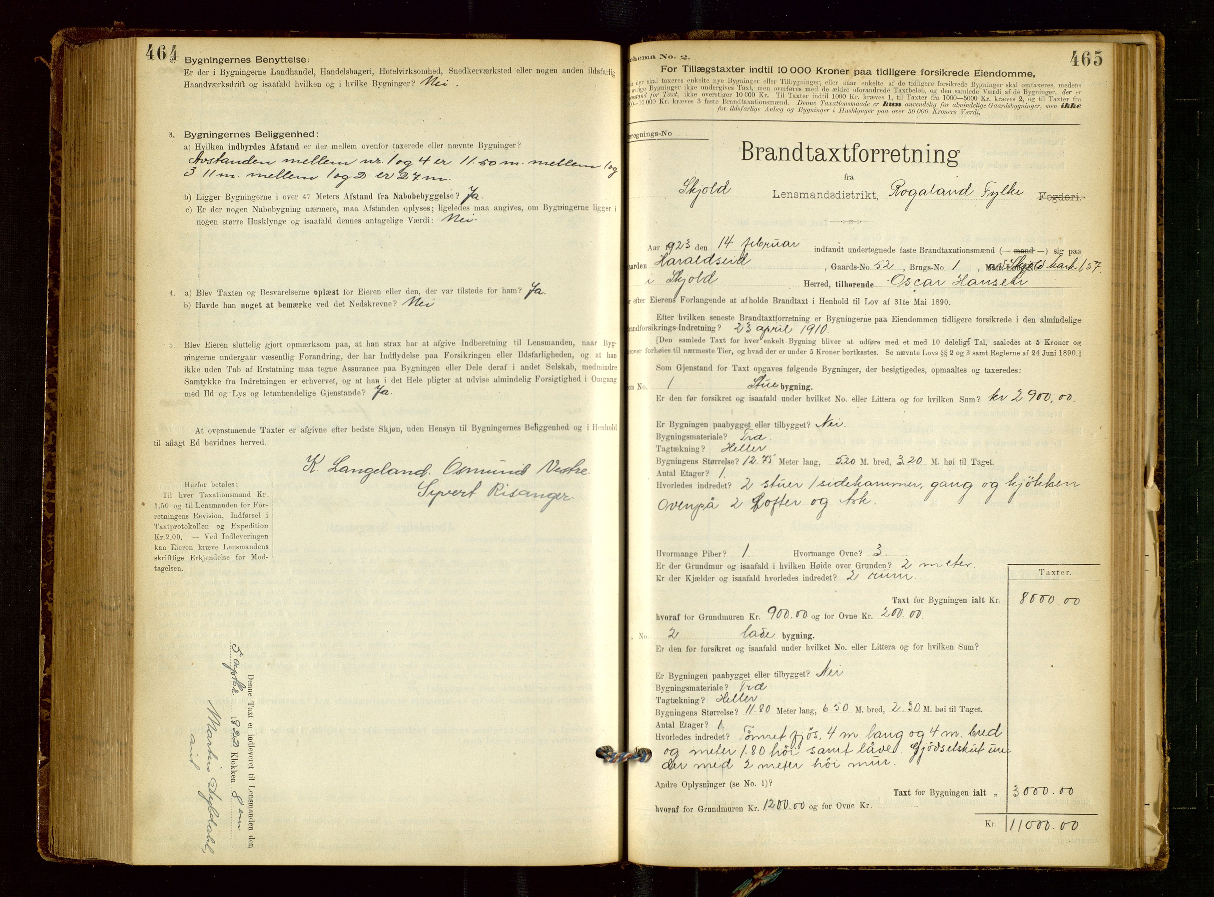 Skjold lensmannskontor, SAST/A-100182/Gob/L0001: "Brandtaxationsprotokol for Skjold Lensmandsdistrikt Ryfylke Fogderi", 1894-1939, s. 464-465