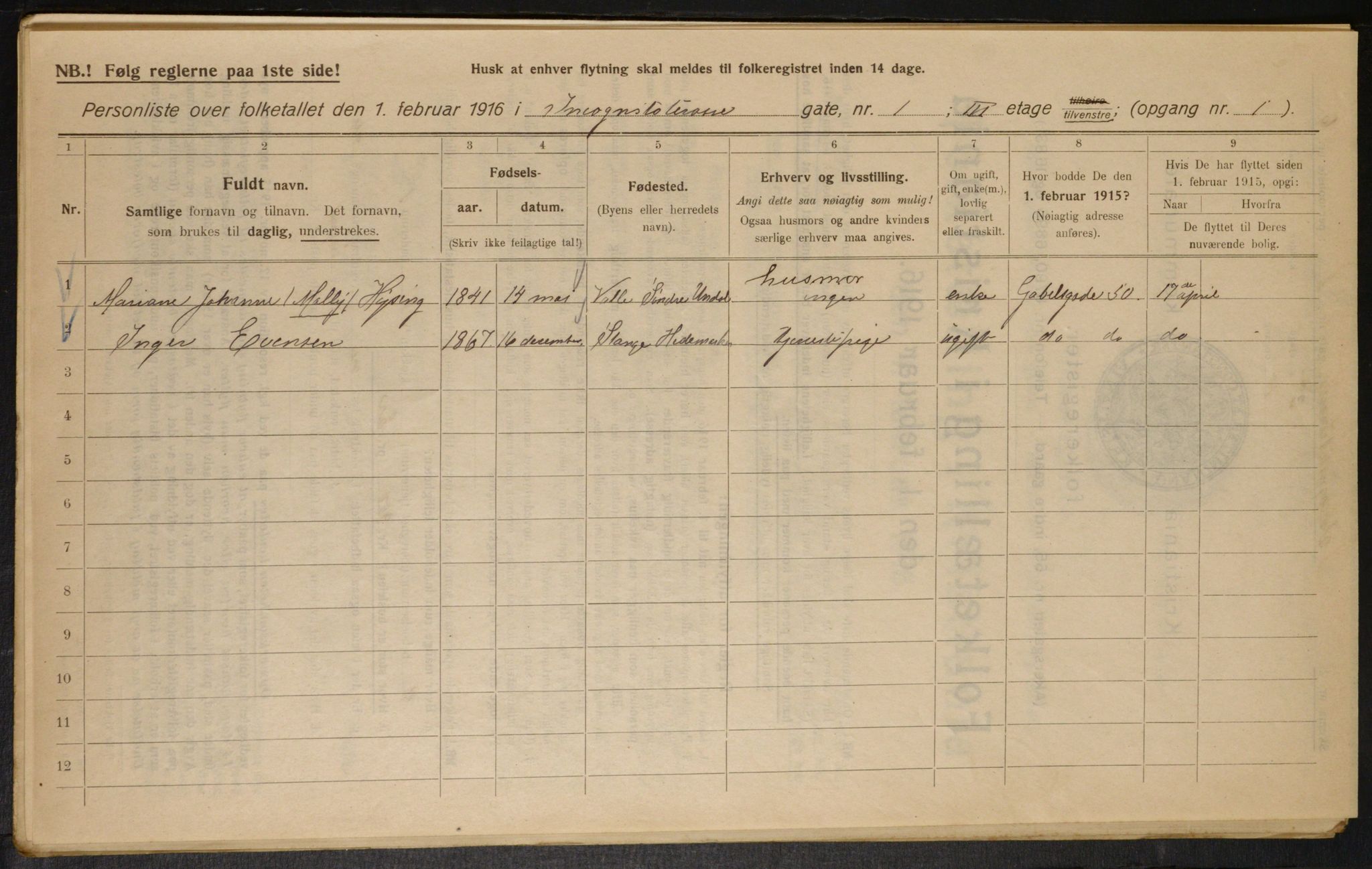 OBA, Kommunal folketelling 1.2.1916 for Kristiania, 1916, s. 45315