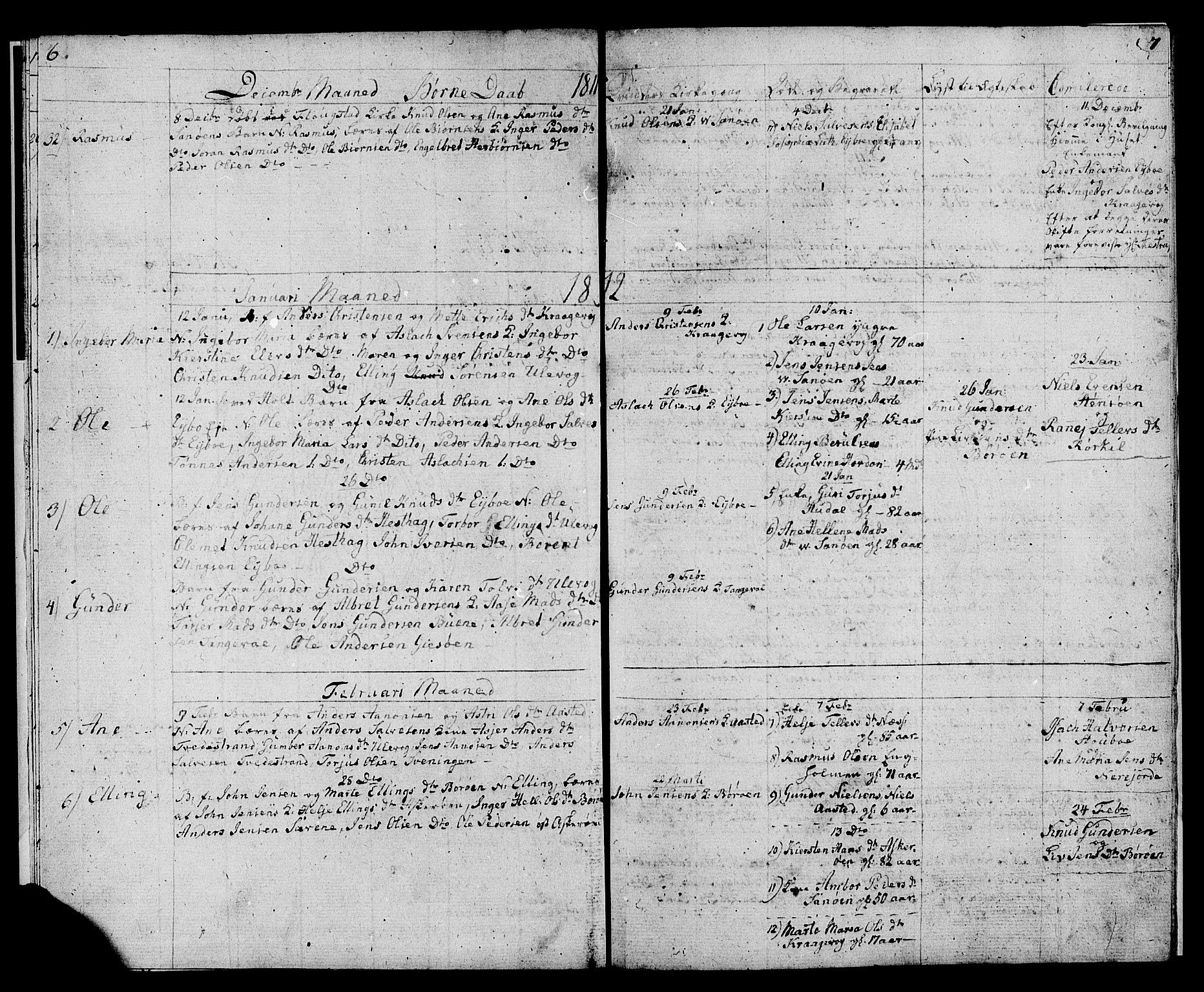 Dypvåg sokneprestkontor, AV/SAK-1111-0007/F/Fb/Fba/L0008: Klokkerbok nr. B 8, 1811-1813, s. 6-7