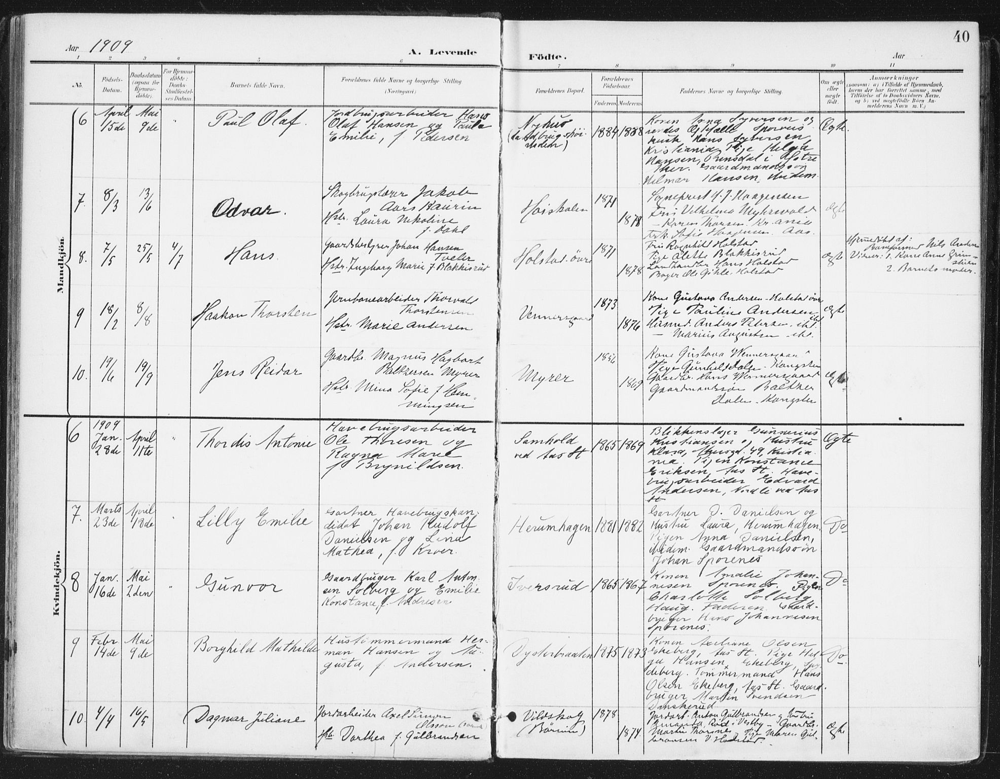 Ås prestekontor Kirkebøker, AV/SAO-A-10894/F/Fa/L0010: Ministerialbok nr. I 10, 1900-1918, s. 40