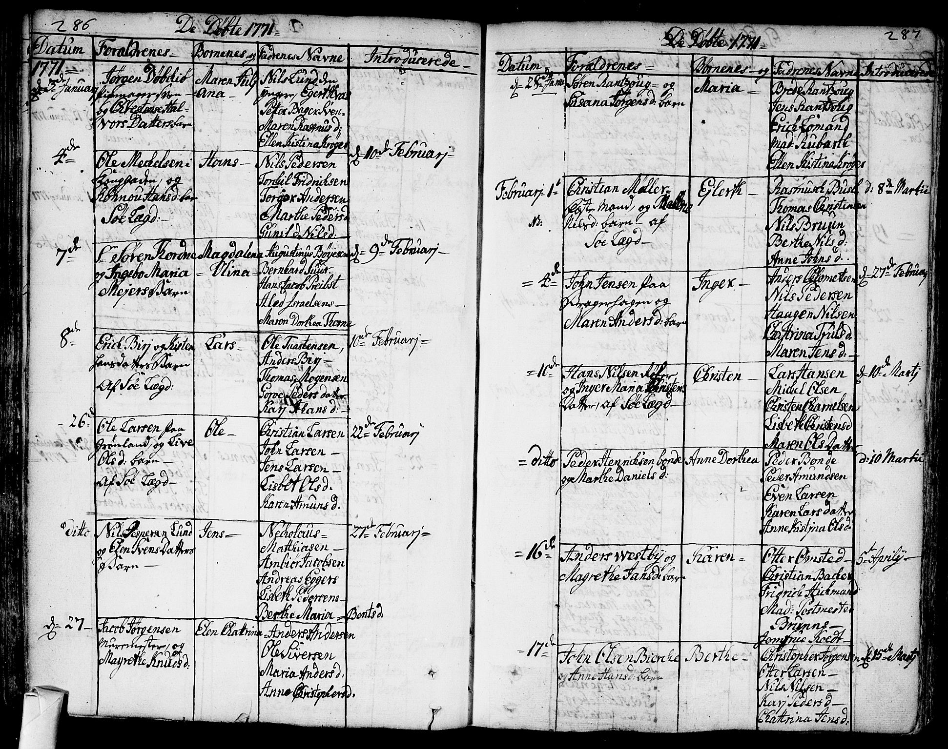 Bragernes kirkebøker, SAKO/A-6/F/Fa/L0005: Ministerialbok nr. I 5, 1759-1781, s. 286-287