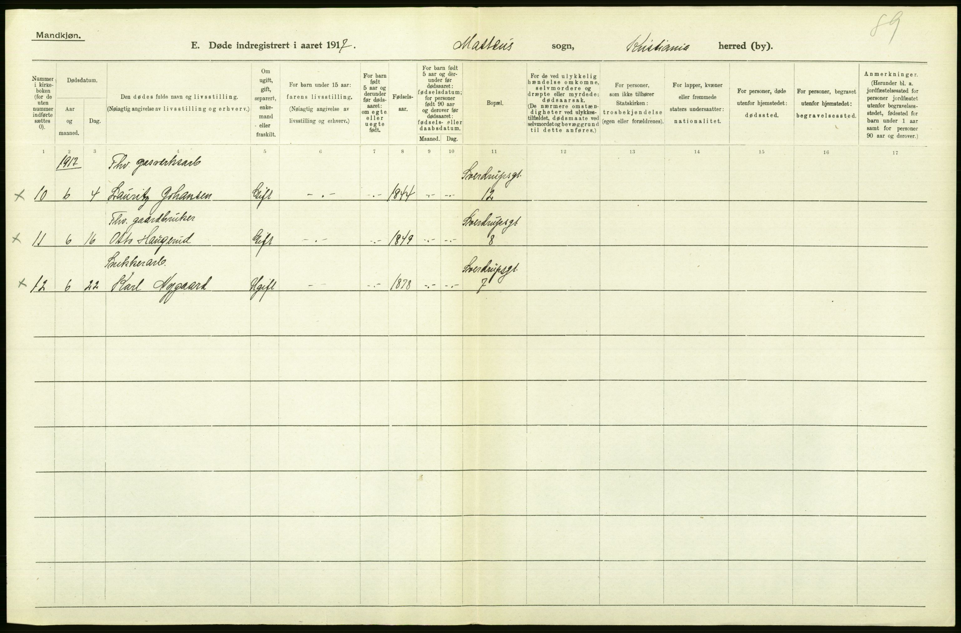 Statistisk sentralbyrå, Sosiodemografiske emner, Befolkning, AV/RA-S-2228/D/Df/Dfb/Dfbg/L0010: Kristiania: Døde, 1917, s. 348