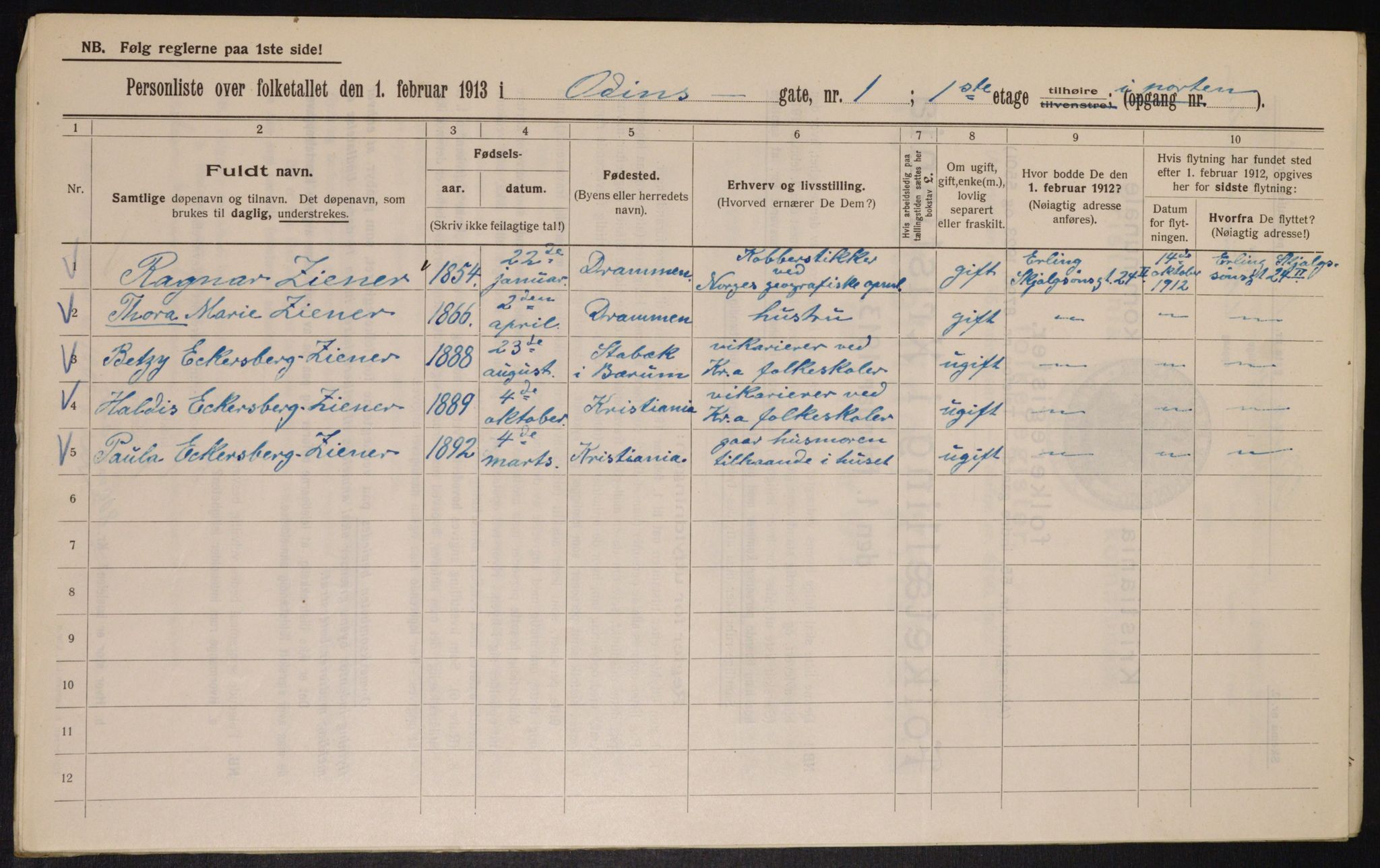 OBA, Kommunal folketelling 1.2.1913 for Kristiania, 1913, s. 74593