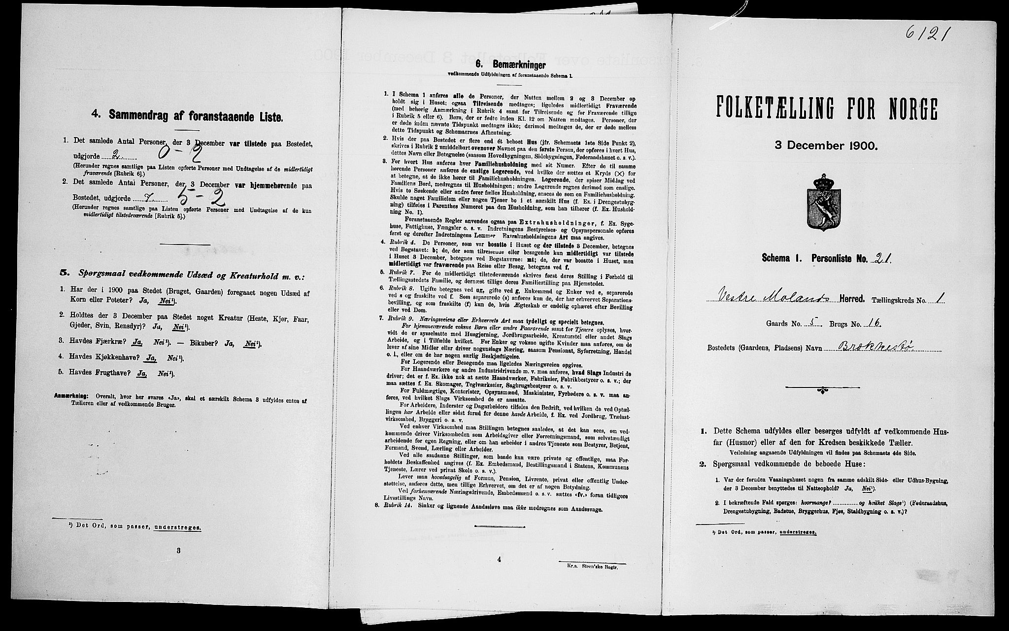 SAK, Folketelling 1900 for 0926 Vestre Moland herred, 1900, s. 120