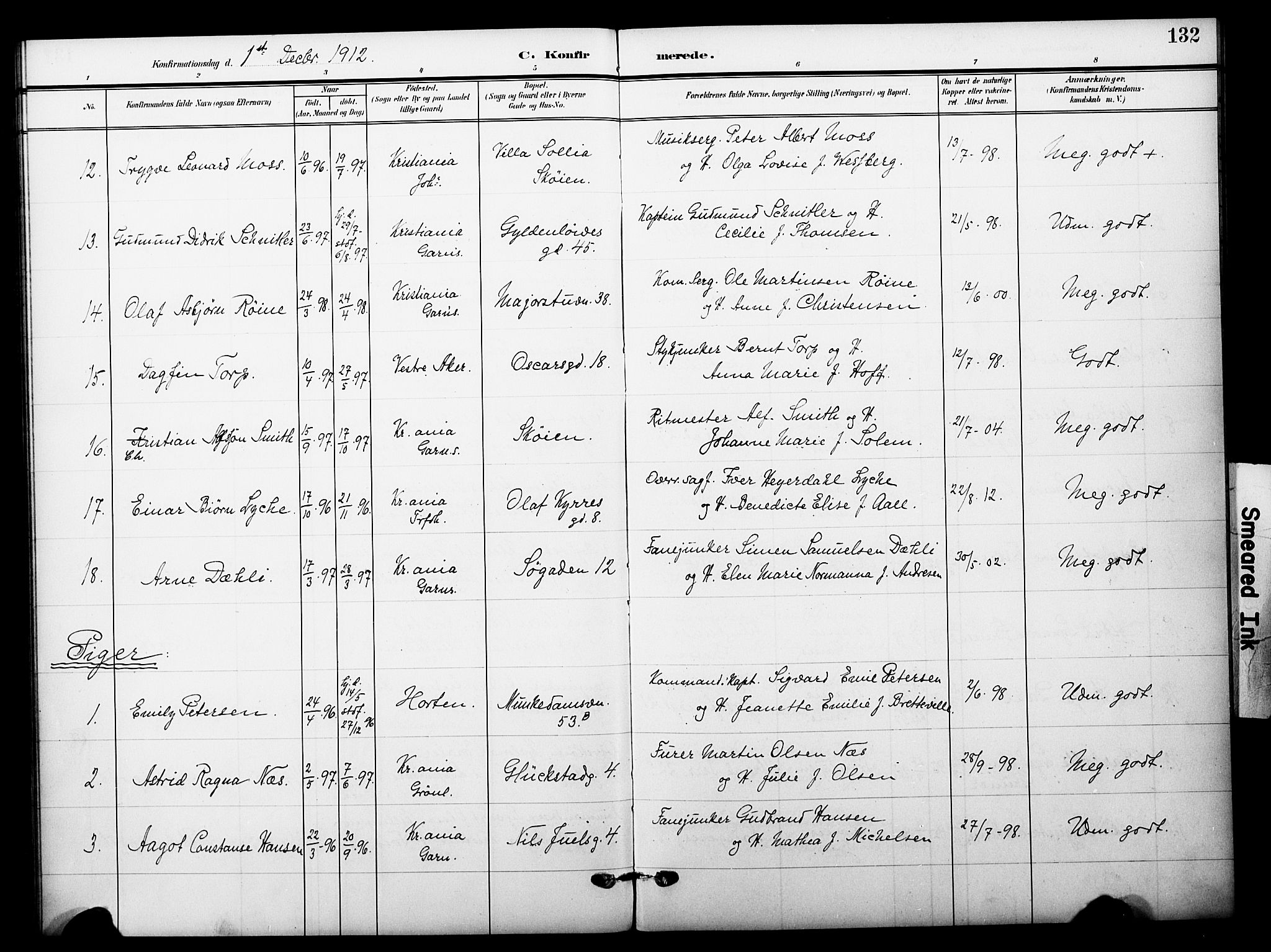 Garnisonsmenigheten Kirkebøker, AV/SAO-A-10846/F/Fa/L0014: Ministerialbok nr. 14, 1905-1914, s. 132