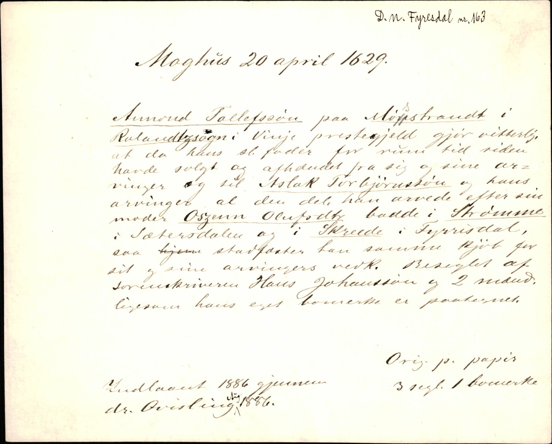 Riksarkivets diplomsamling, AV/RA-EA-5965/F35/F35d/L0003: Innlånte diplomer, seddelregister, 1621-1642, s. 243