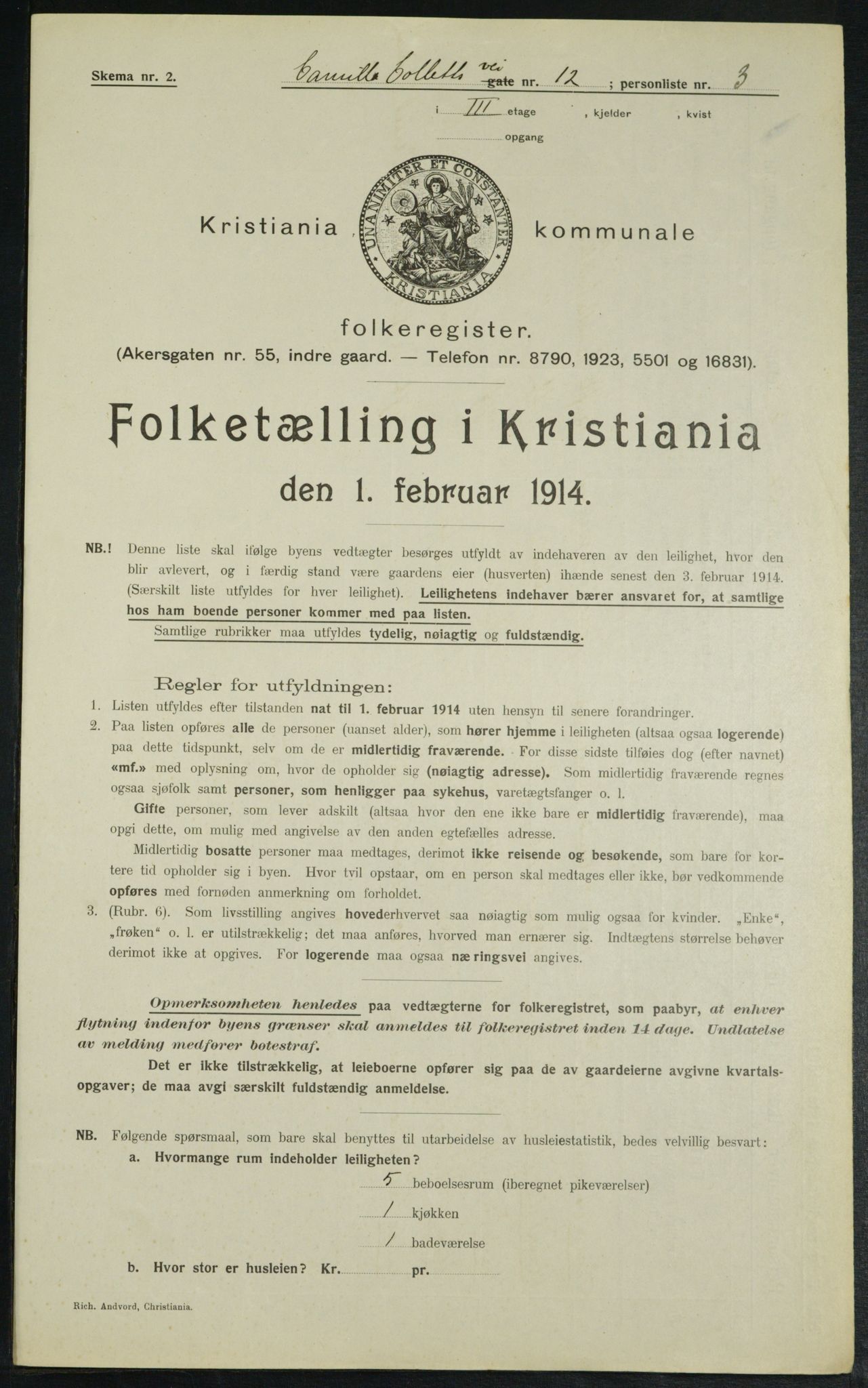 OBA, Kommunal folketelling 1.2.1914 for Kristiania, 1914, s. 11915