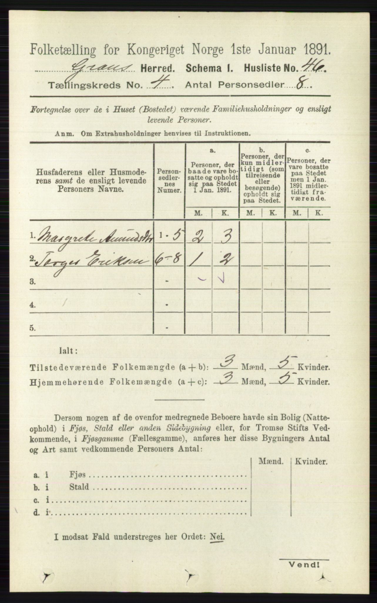 RA, Folketelling 1891 for 0534 Gran herred, 1891, s. 1137