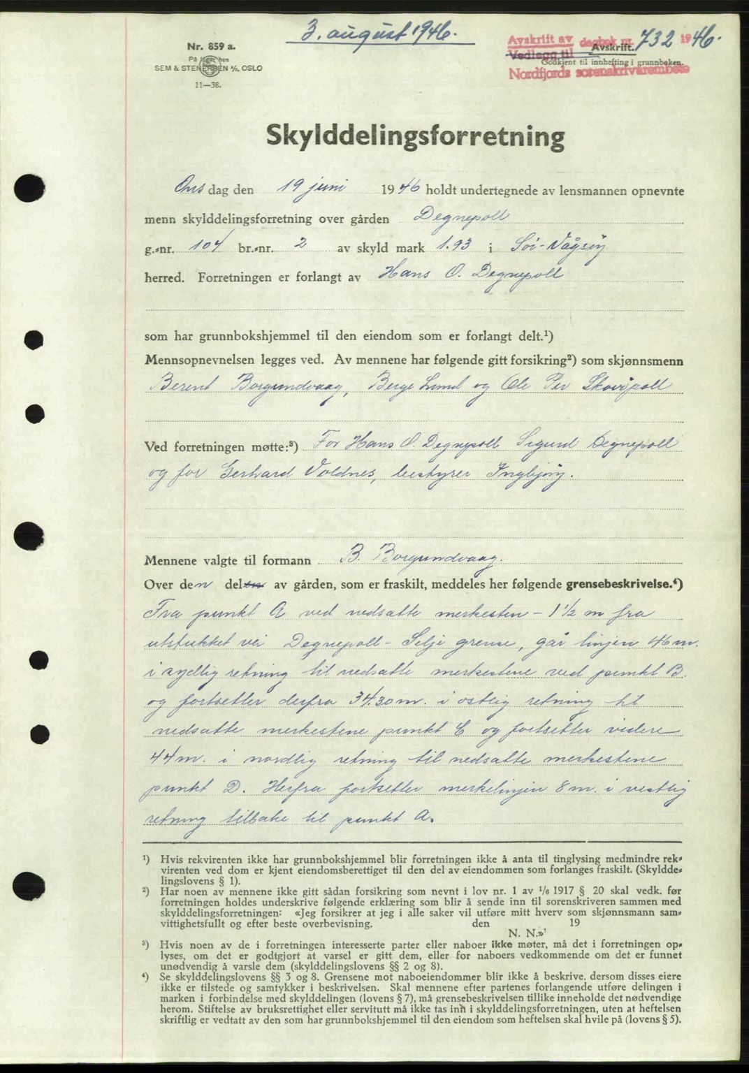 Nordfjord sorenskriveri, AV/SAB-A-2801/02/02b/02bj/L0010b: Pantebok nr. A10b, 1946-1946, Dagboknr: 732/1946