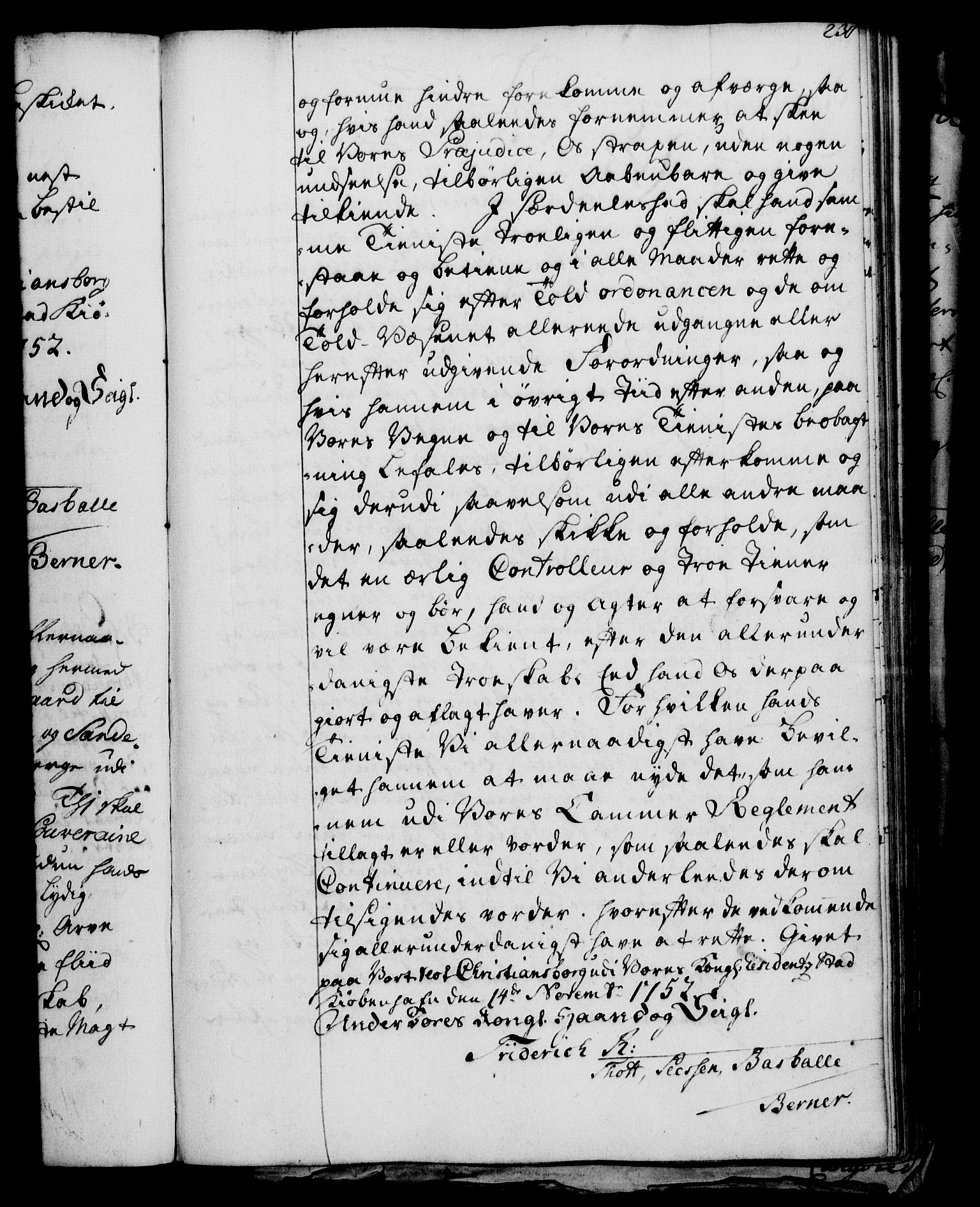 Rentekammeret, Kammerkanselliet, RA/EA-3111/G/Gg/Gge/L0003: Norsk bestallingsprotokoll med register (merket RK 53.27), 1745-1761, s. 230