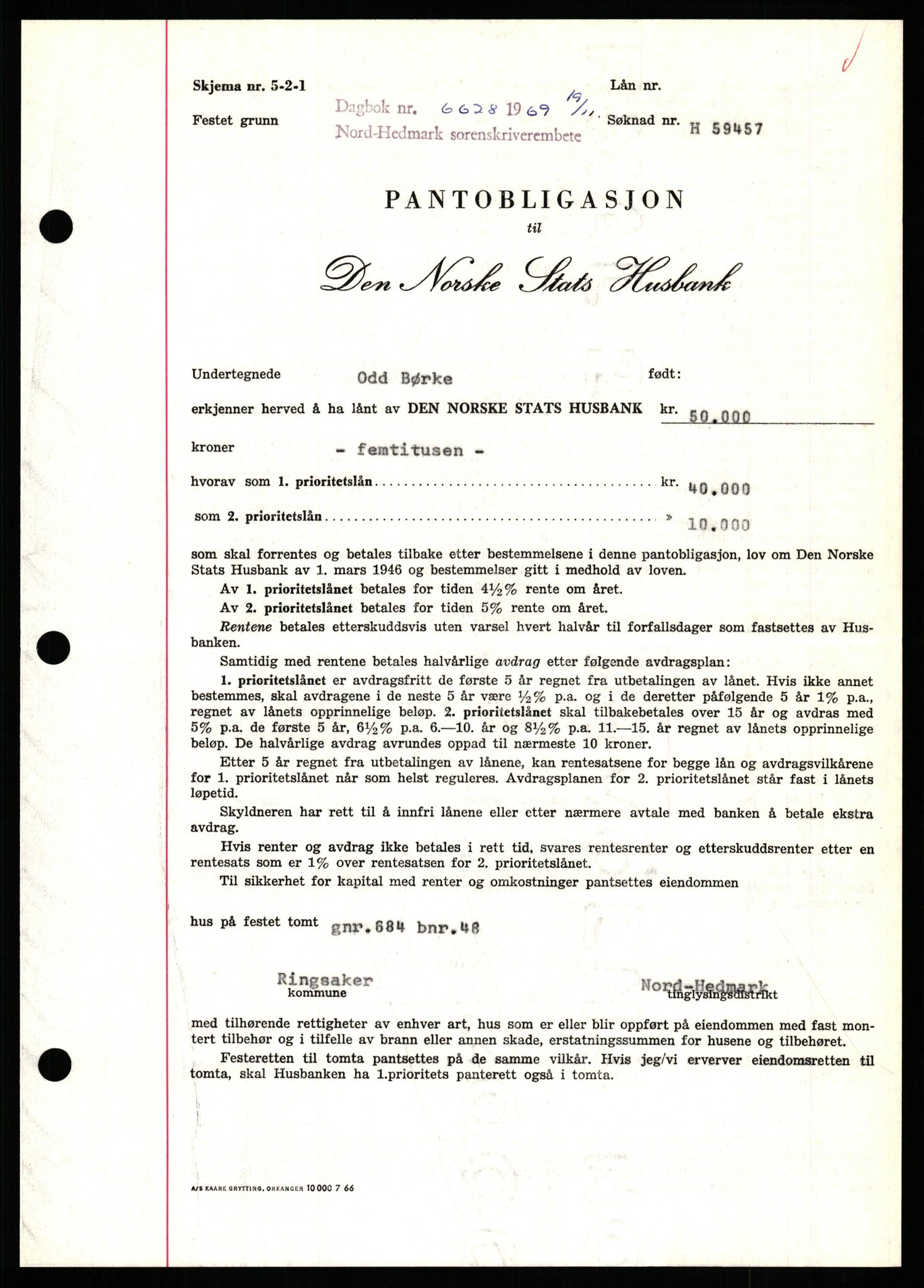 Nord-Hedmark sorenskriveri, SAH/TING-012/H/Hb/Hbf/L0082: Pantebok nr. B82, 1969-1969, Dagboknr: 6628/1969