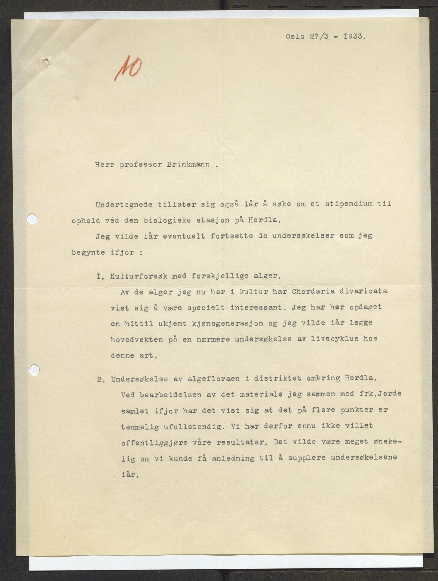 Bergens Museum, AV/SAB-A-17301/13/D/L0002: Korrespondanse , 1928-1940, s. 567