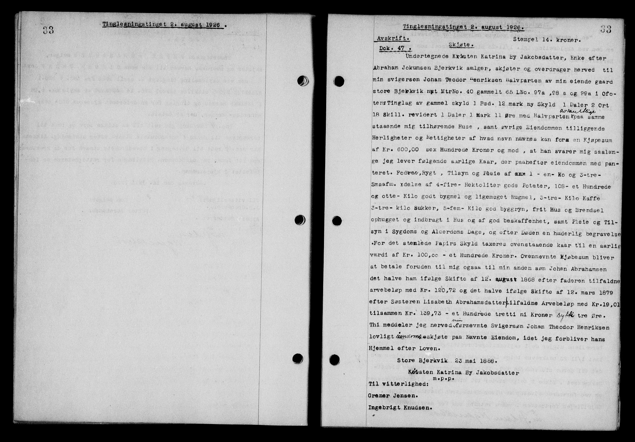 Steigen og Ofoten sorenskriveri, SAT/A-0030/1/2/2C/L0014: Pantebok nr. 13 og 15, 1926-1927, Tingl.dato: 02.08.1926
