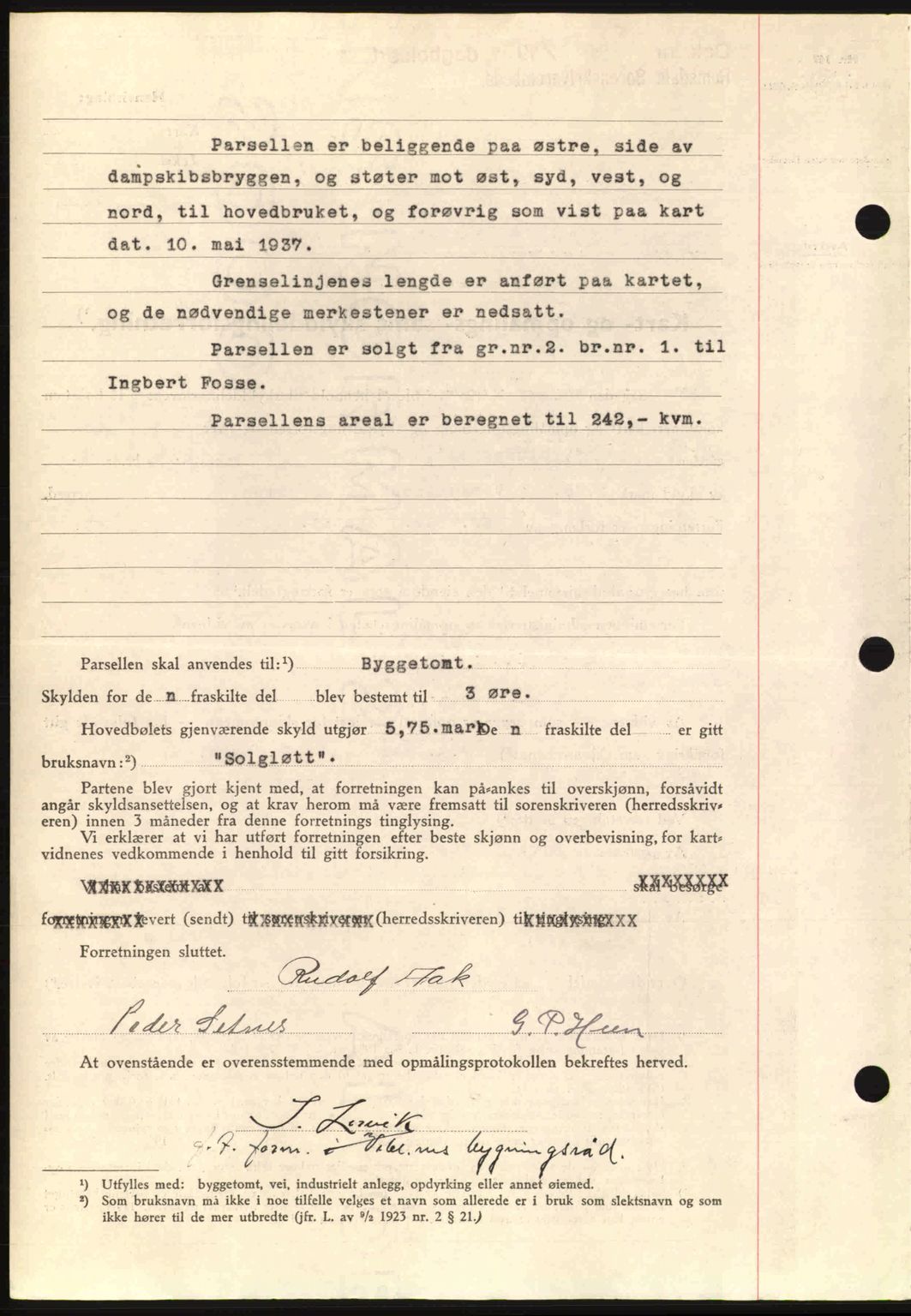 Romsdal sorenskriveri, SAT/A-4149/1/2/2C: Pantebok nr. A3, 1937-1937, Dagboknr: 1075/1937